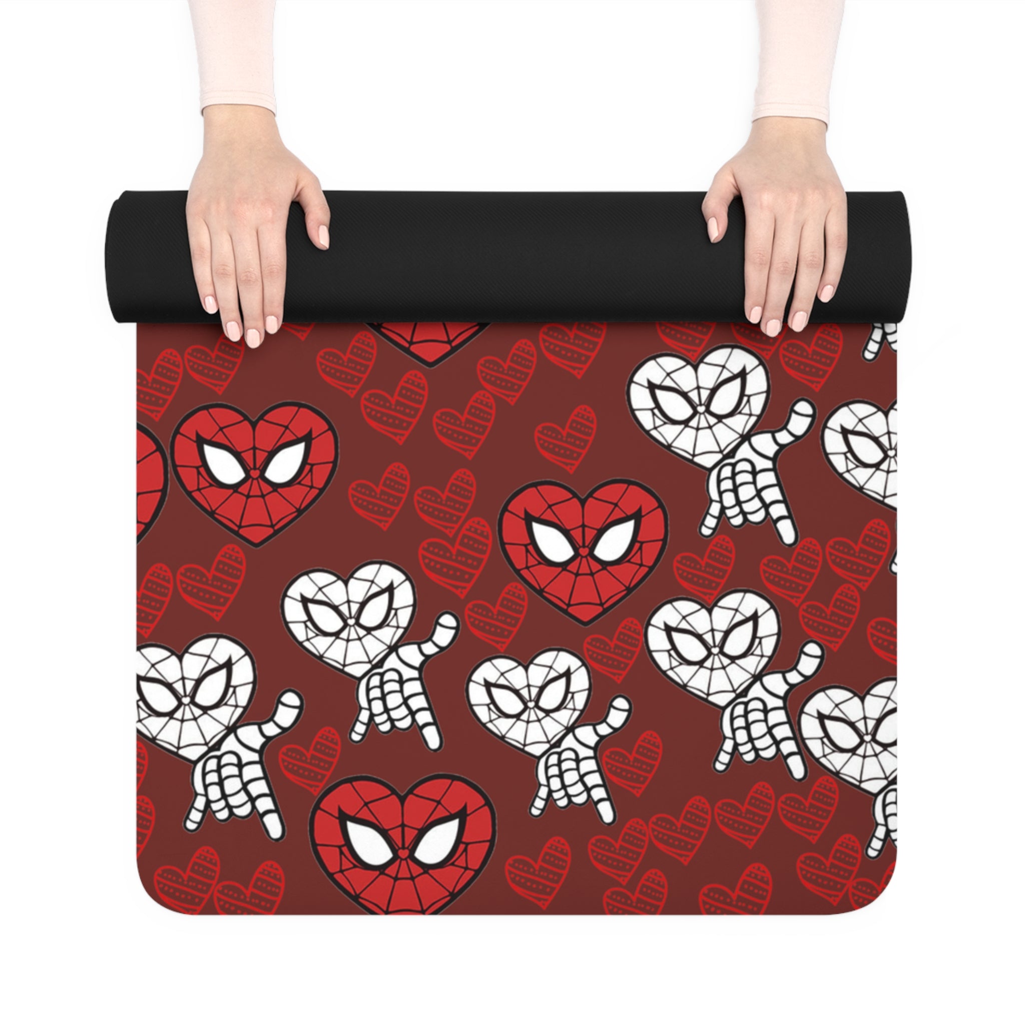 Rubber yoga mat spider heart kiss red