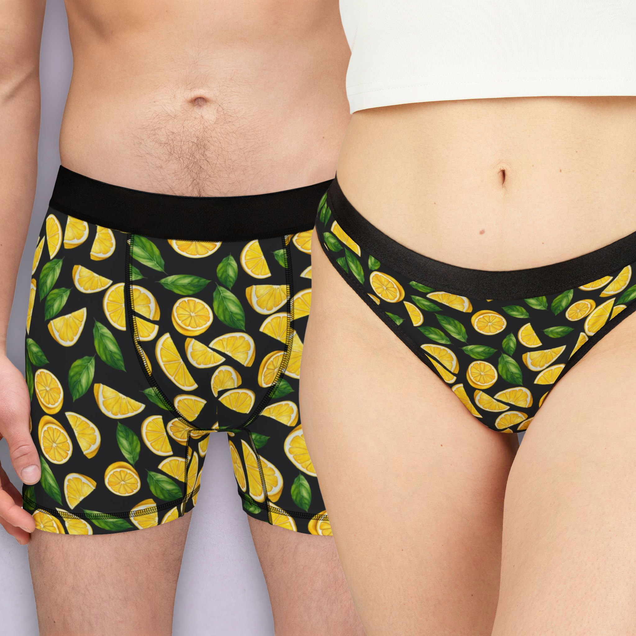 Couples matching  lemon and leaves character underwear set boxer and thong