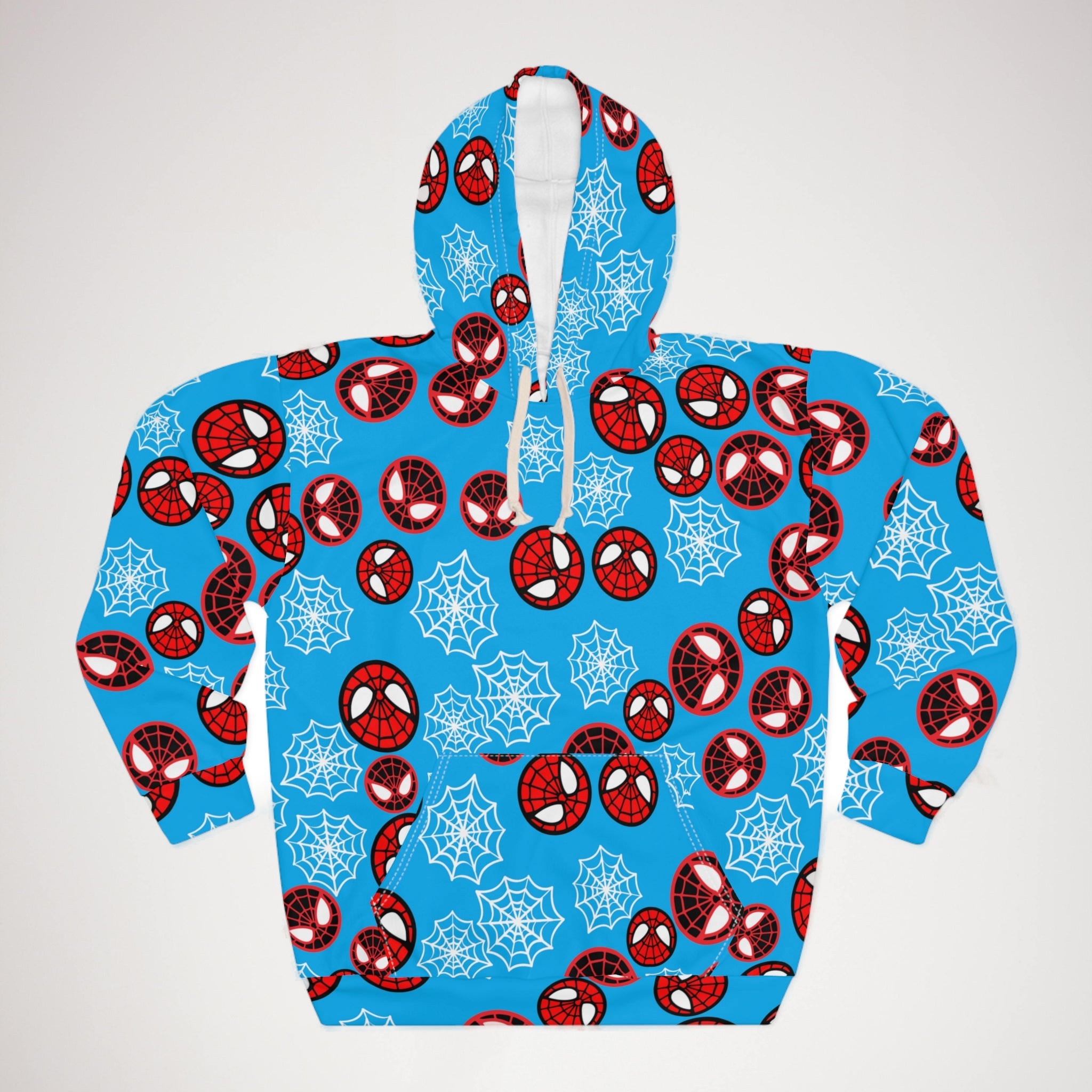 Unisex pullover hoodie spider circle web cyan