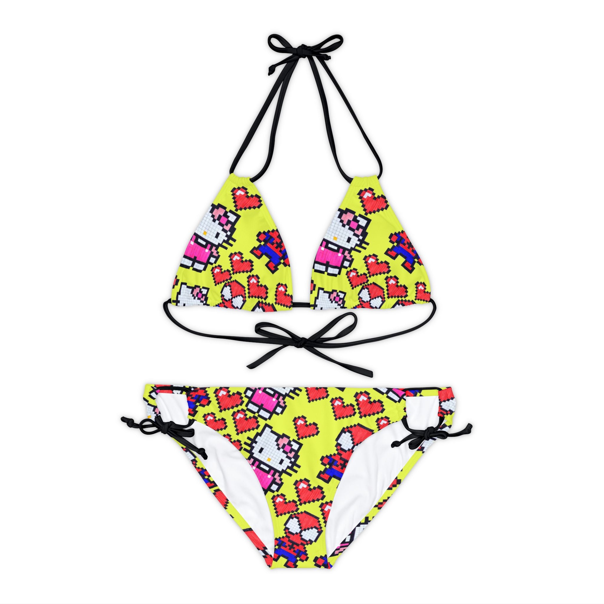 Strappy bikini set spider kitty pixel heart love valentine yellow