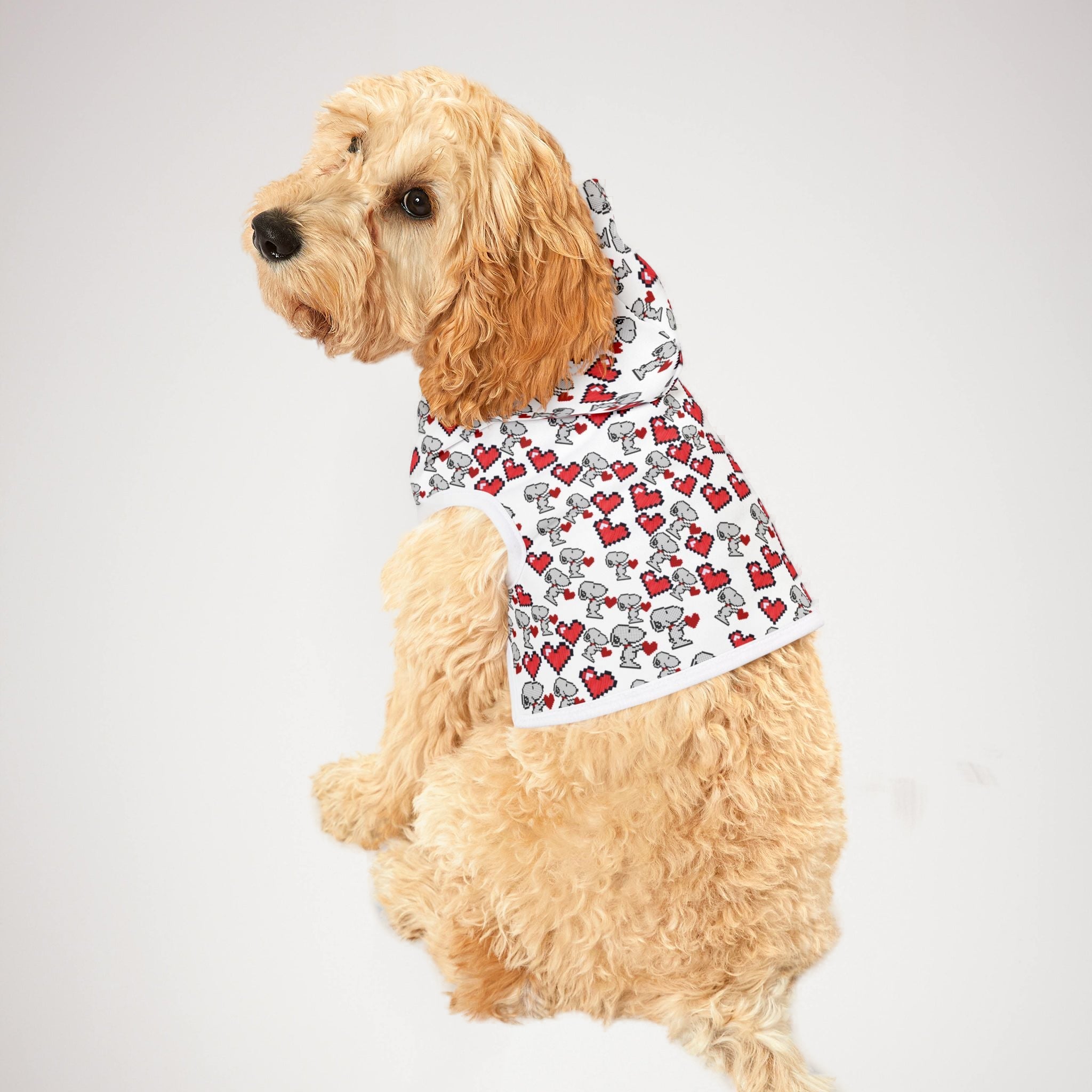 Pet hoodie snoopy hearts valentine white