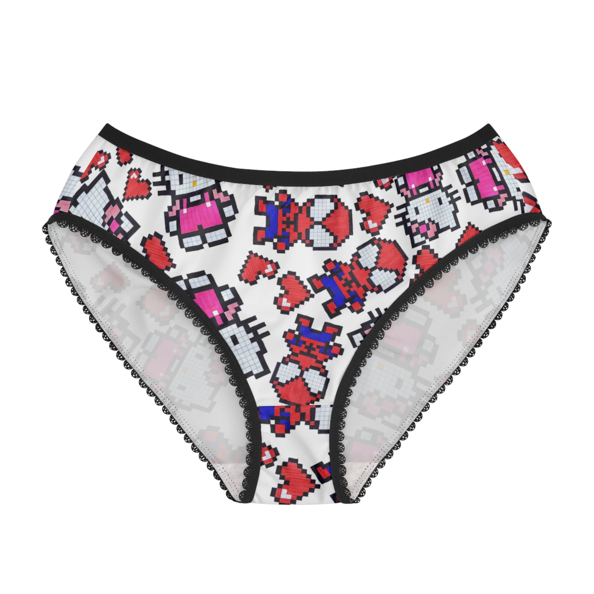 Women's briefs spider kitty pixel heart character love valentine white