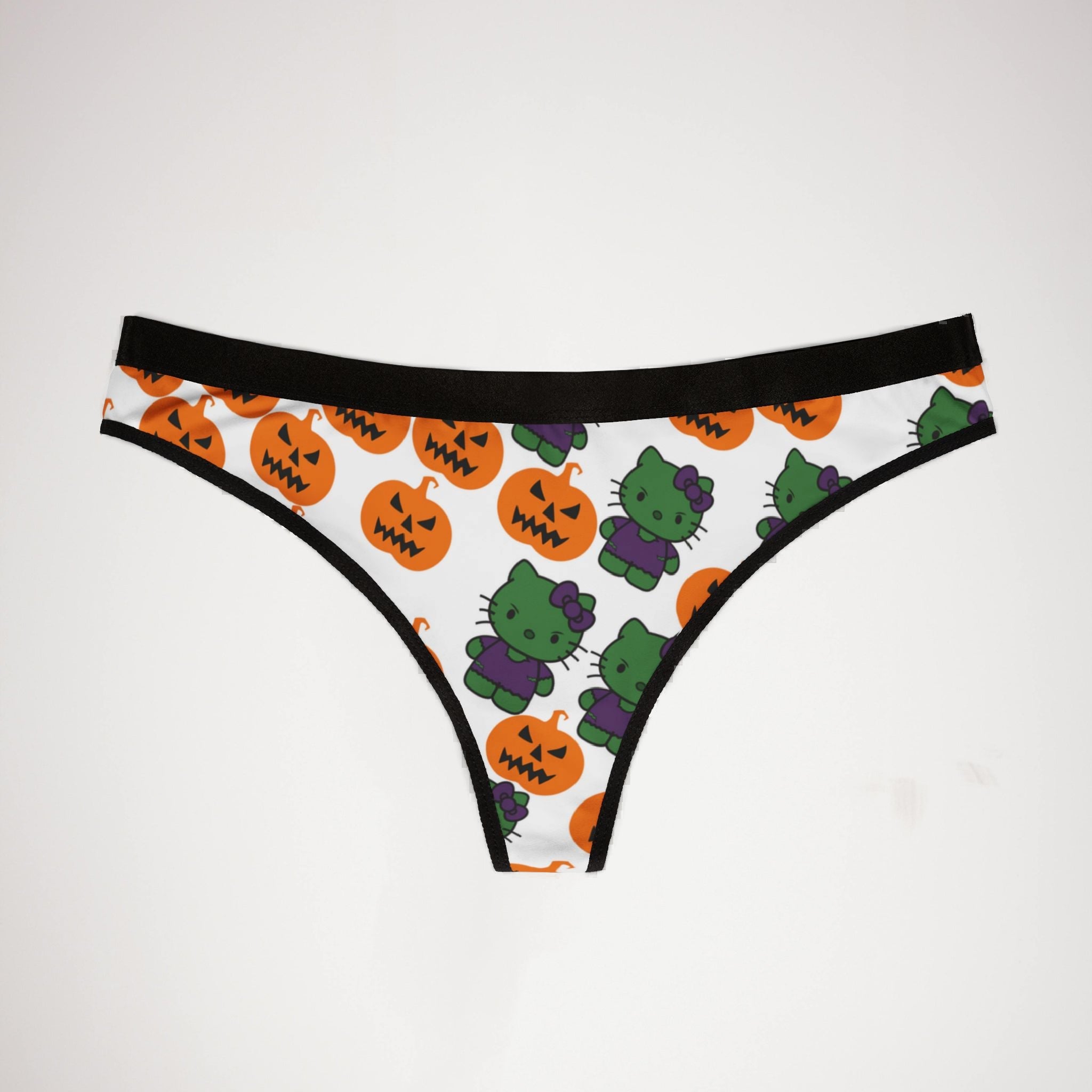 Women's thongs Kitty frankenstein pumpkin white