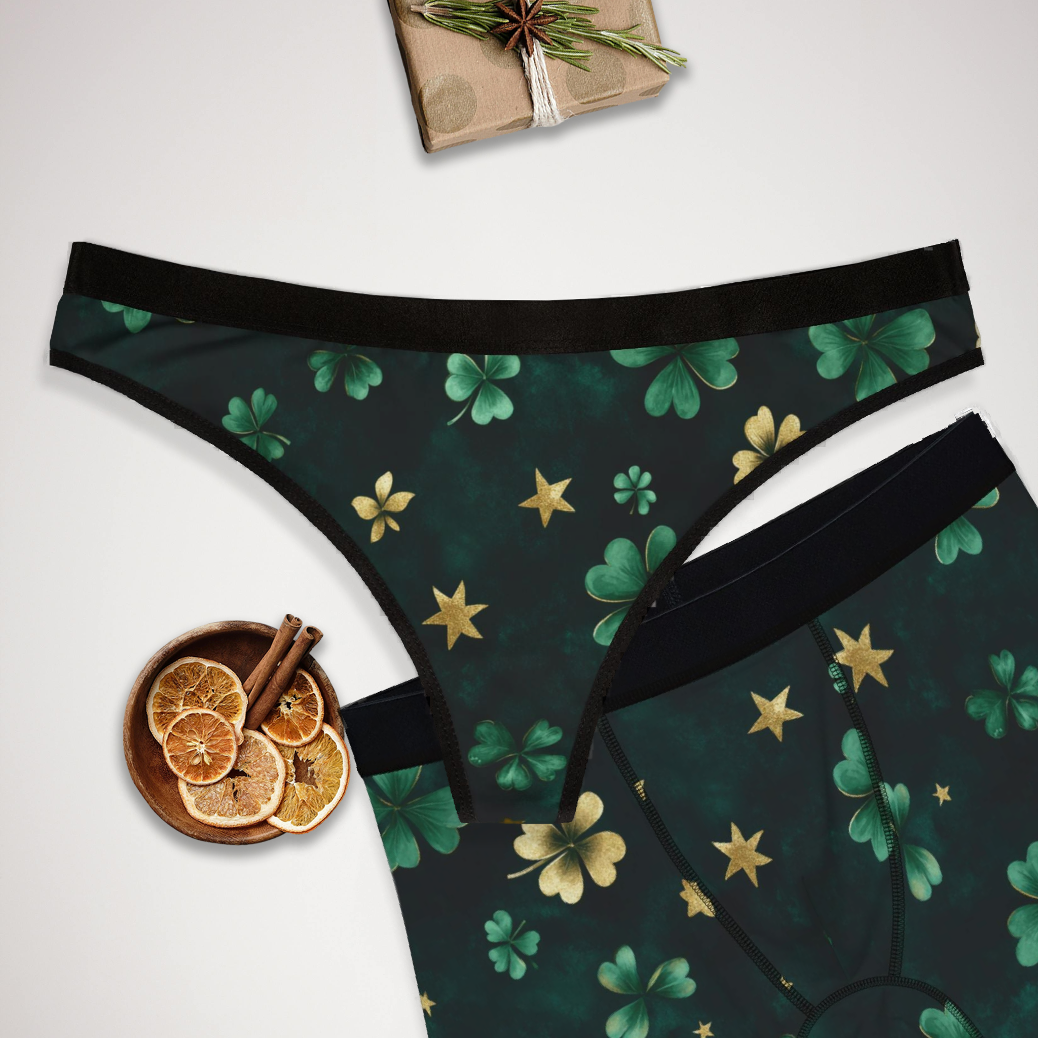 Matching underwear St Patricks Day for couples boxer & thong set