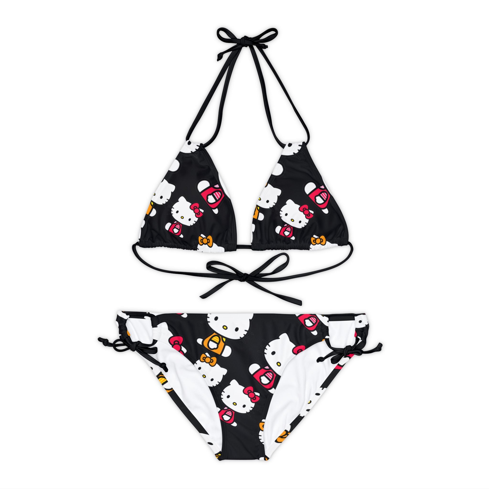 Strappy bikini set kitty two colors black