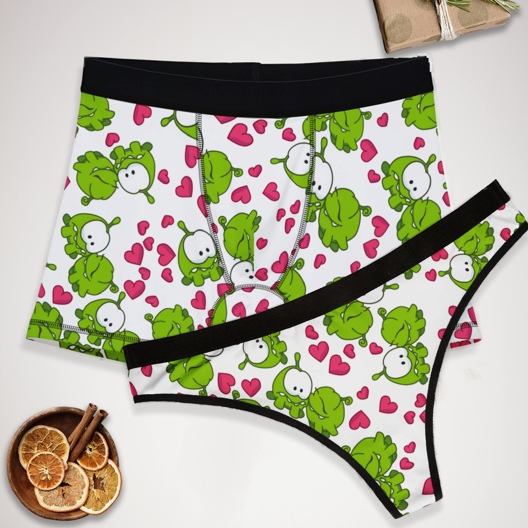 Couples matching  om nom kiss valentine underwear set boxer and thong