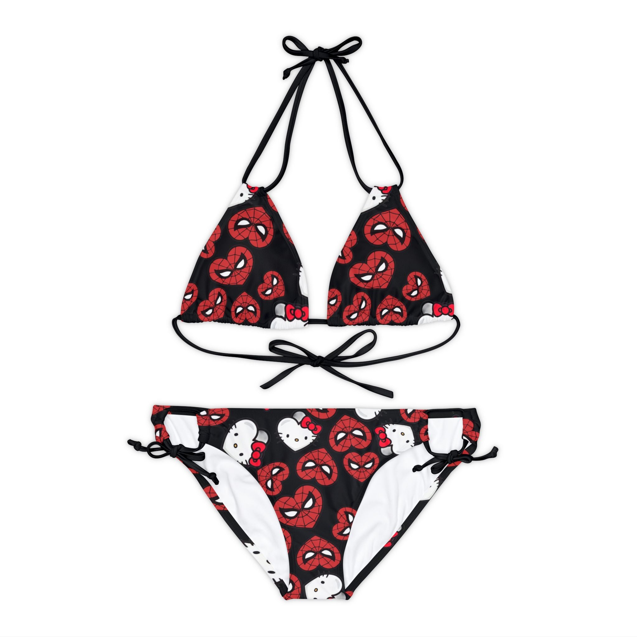 Strappy bikini set spider kitty double hearts black