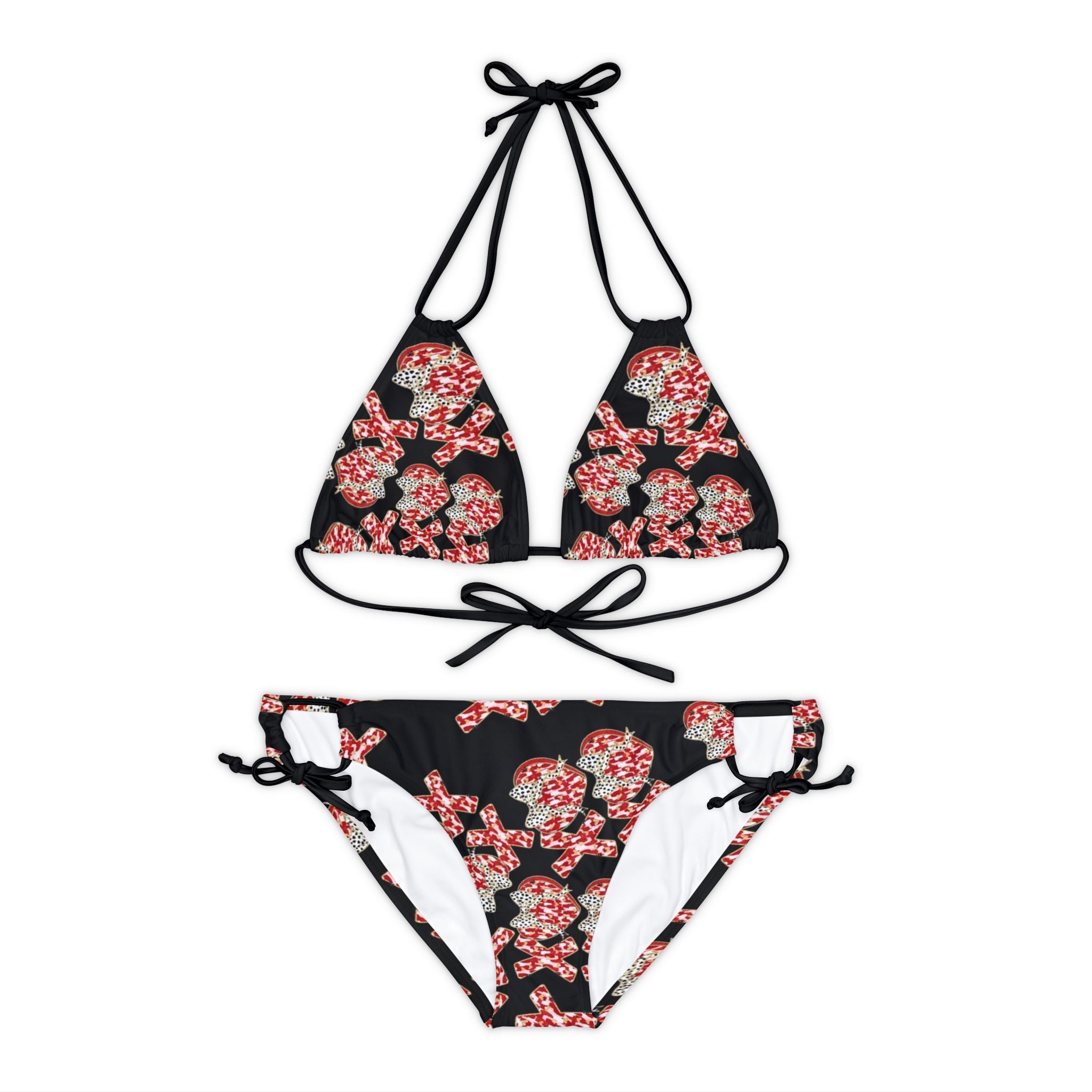 Strappy bikini set xoxo valentine ribbon black