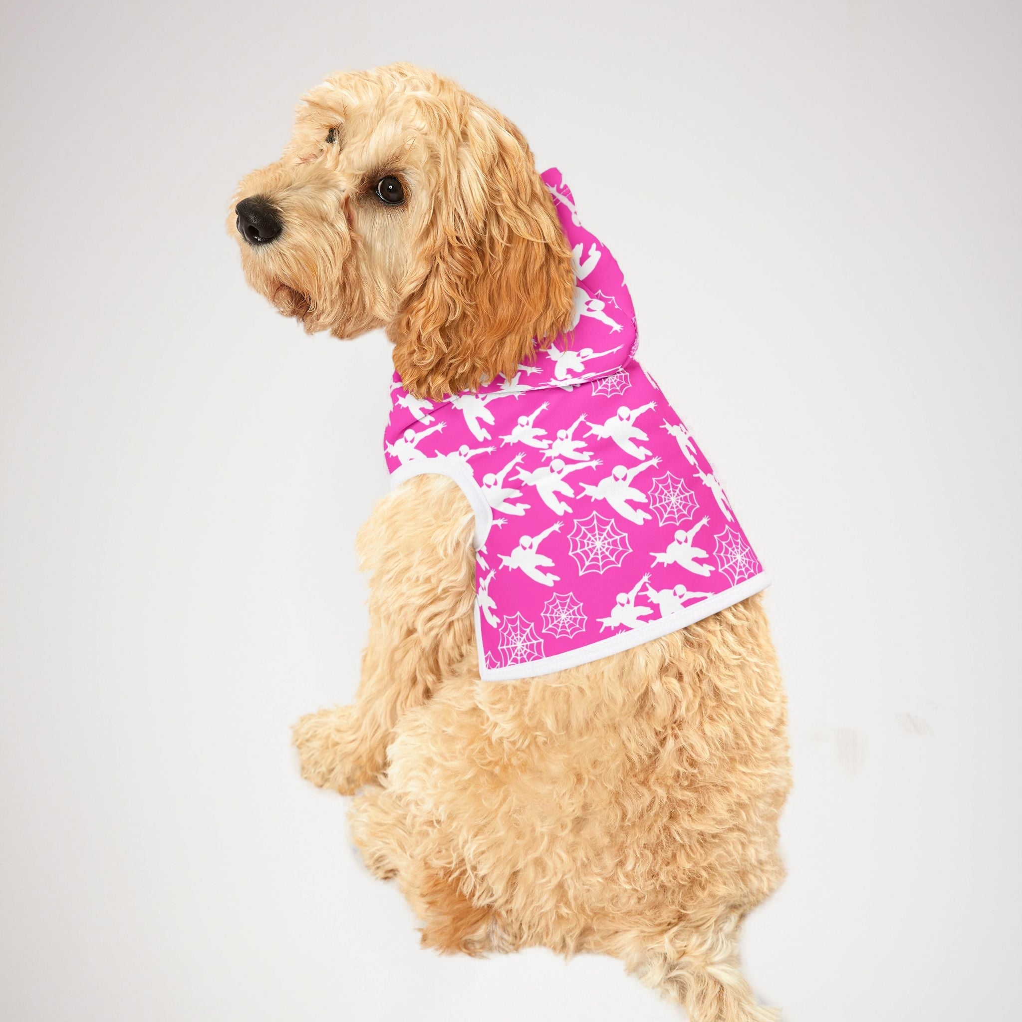 Pet hoodie spiderman web plain pink