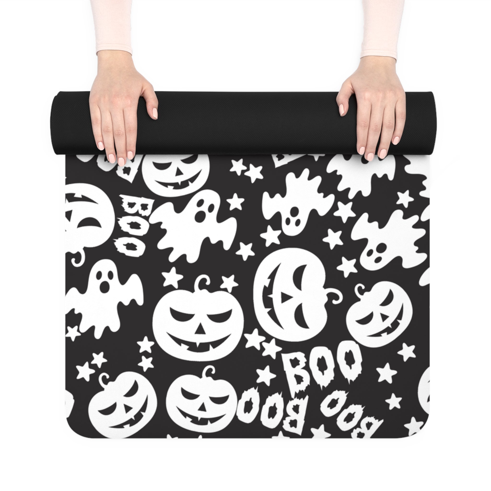 Rubber yoga mat boo halloween ghost pumpkin black