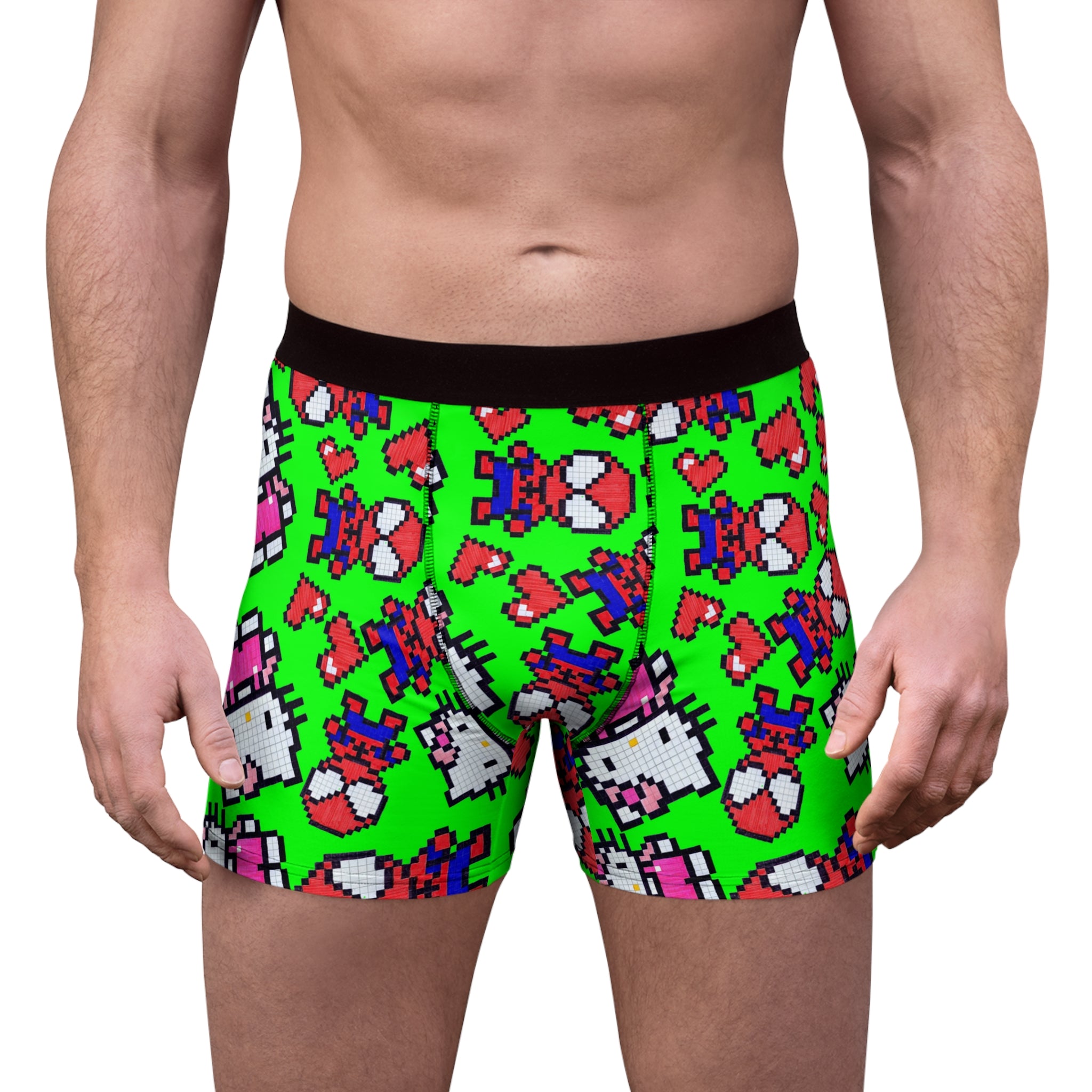 Men's boxer briefs spider kitty pixel heart character love valentine green