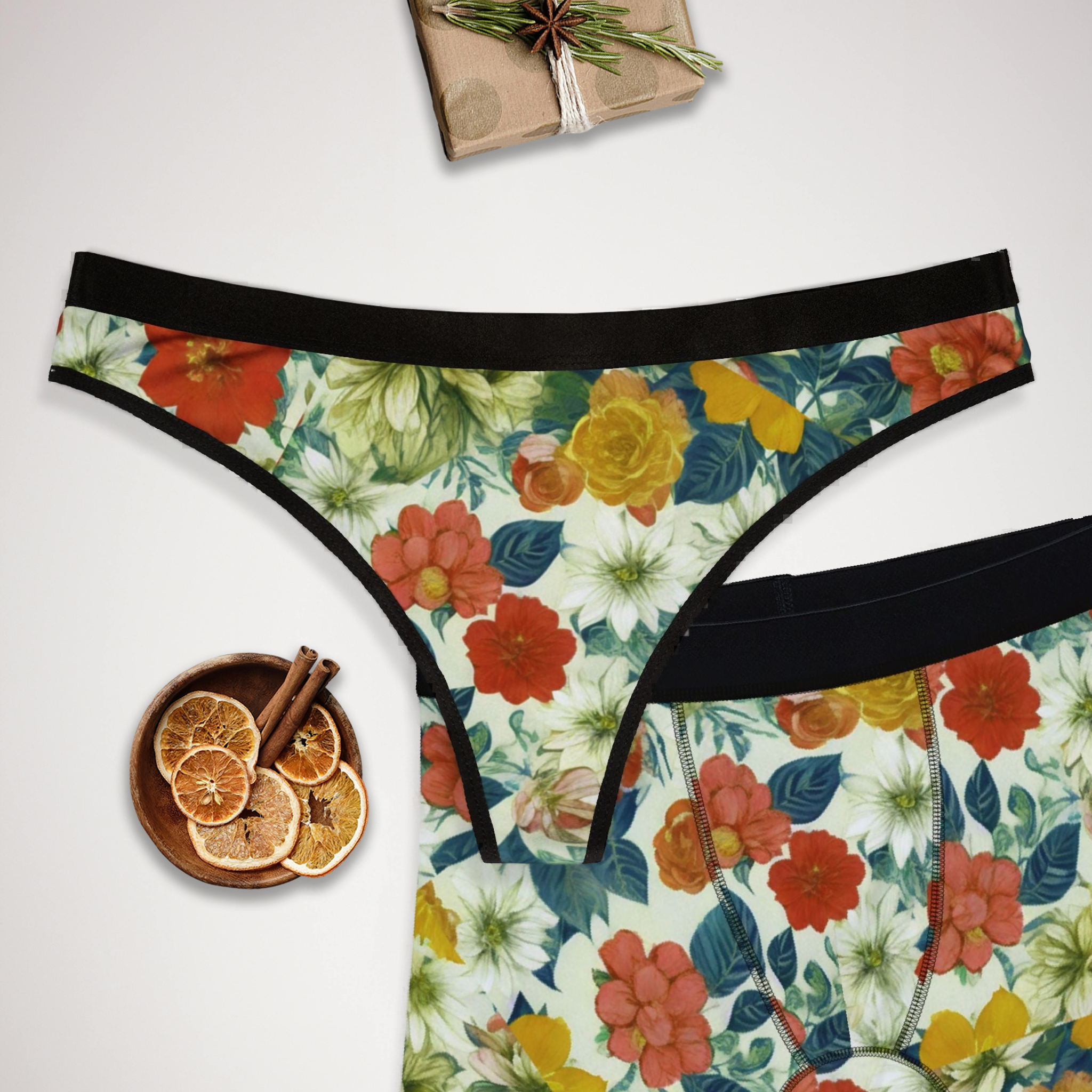 Matching underwear Floral Fall Beautiful for couples boxer & thong set