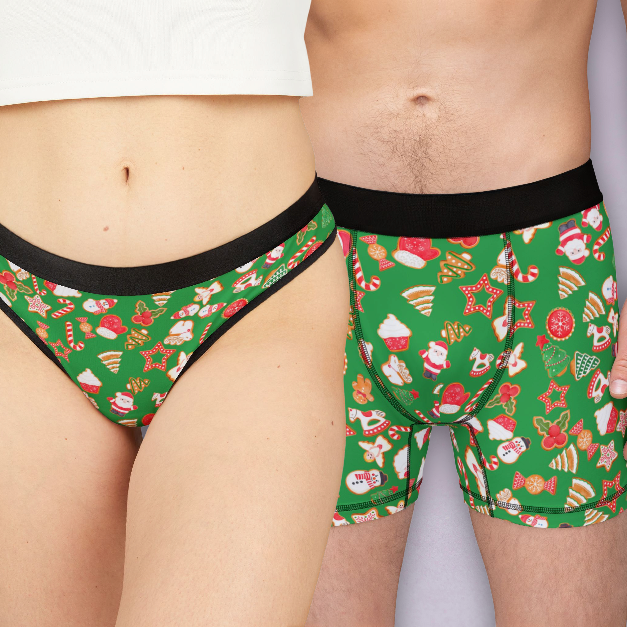 Couples matching  christmas xmas santa claus cookies character underwear set boxer and thong