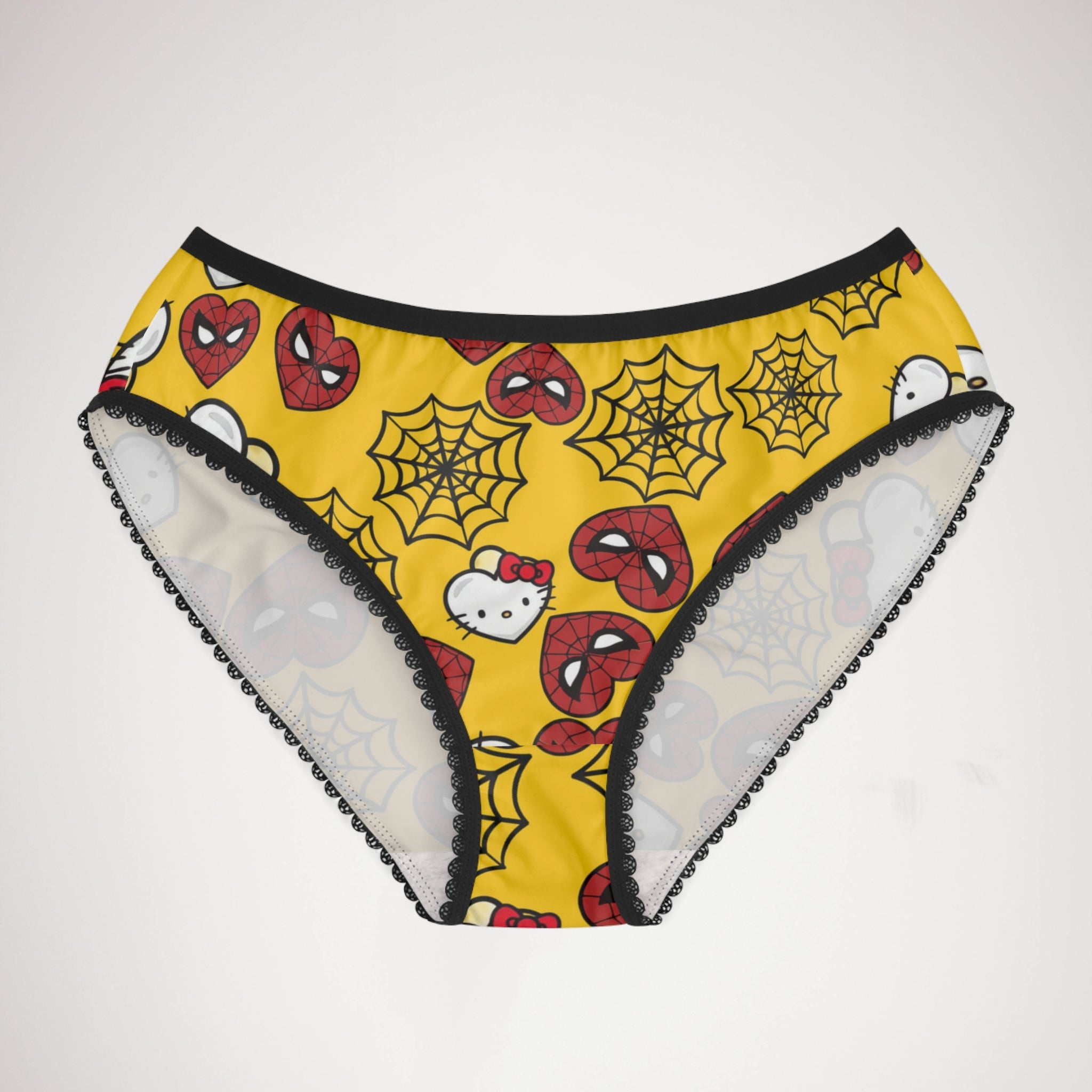 Women's briefs kitty spider web heart yellow