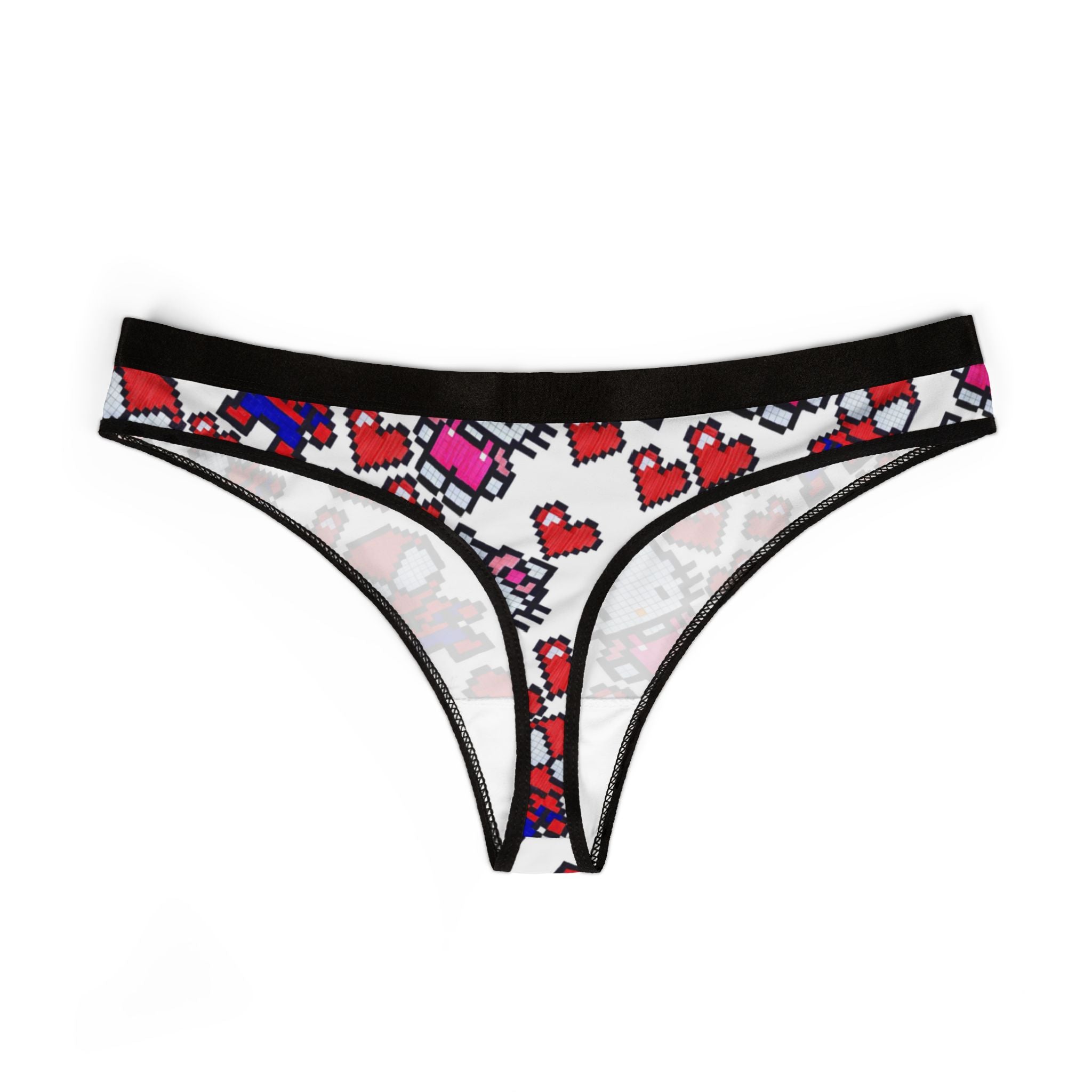 Women's thongs spider kitty pixel heart love valentine white