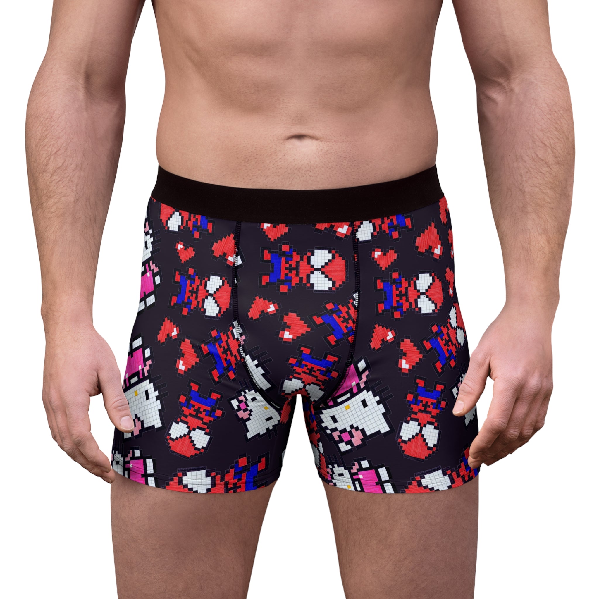 Men's boxer briefs spider kitty pixel heart character love valentine black