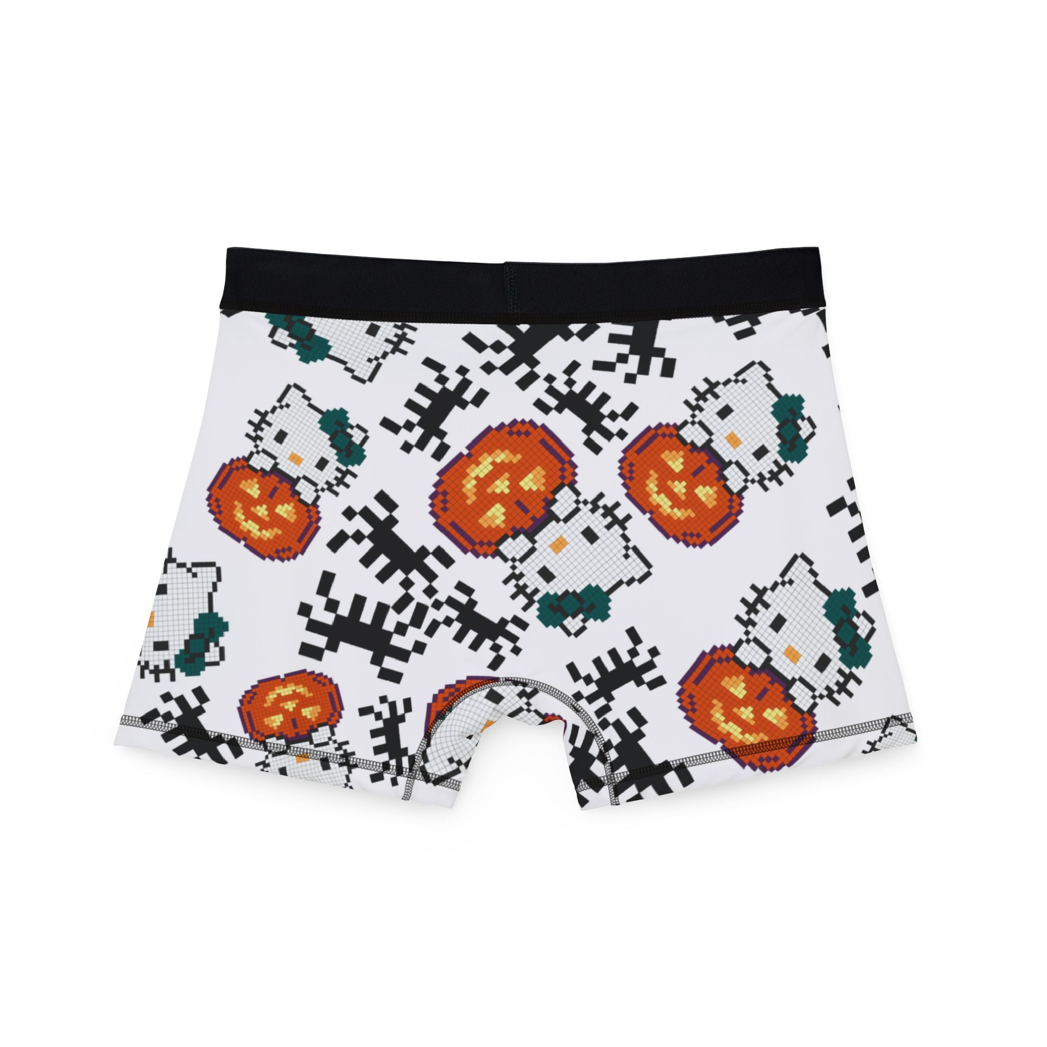 Men's boxers kitty pumpkin Halloween pixel spider white