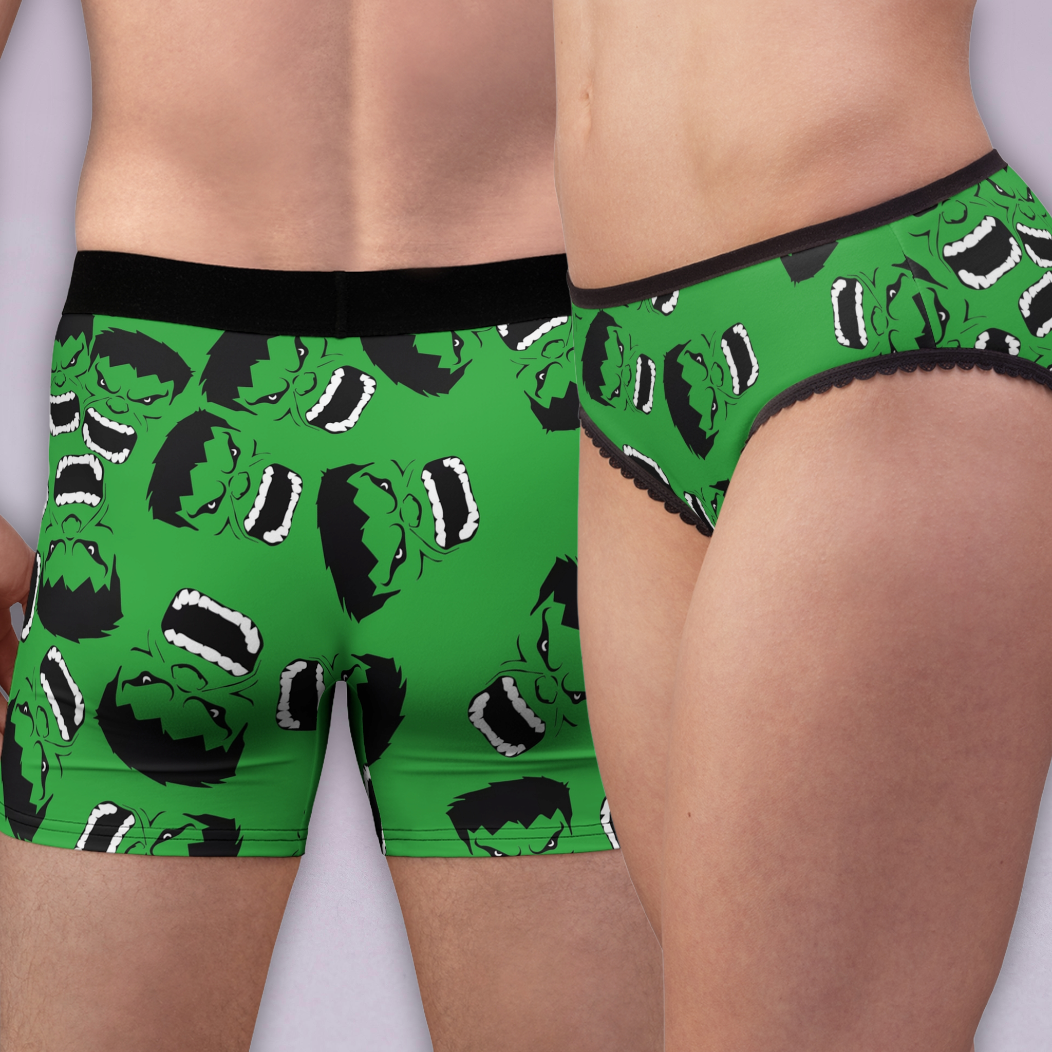 Couples matching hulk face underwear set boxer & briefs