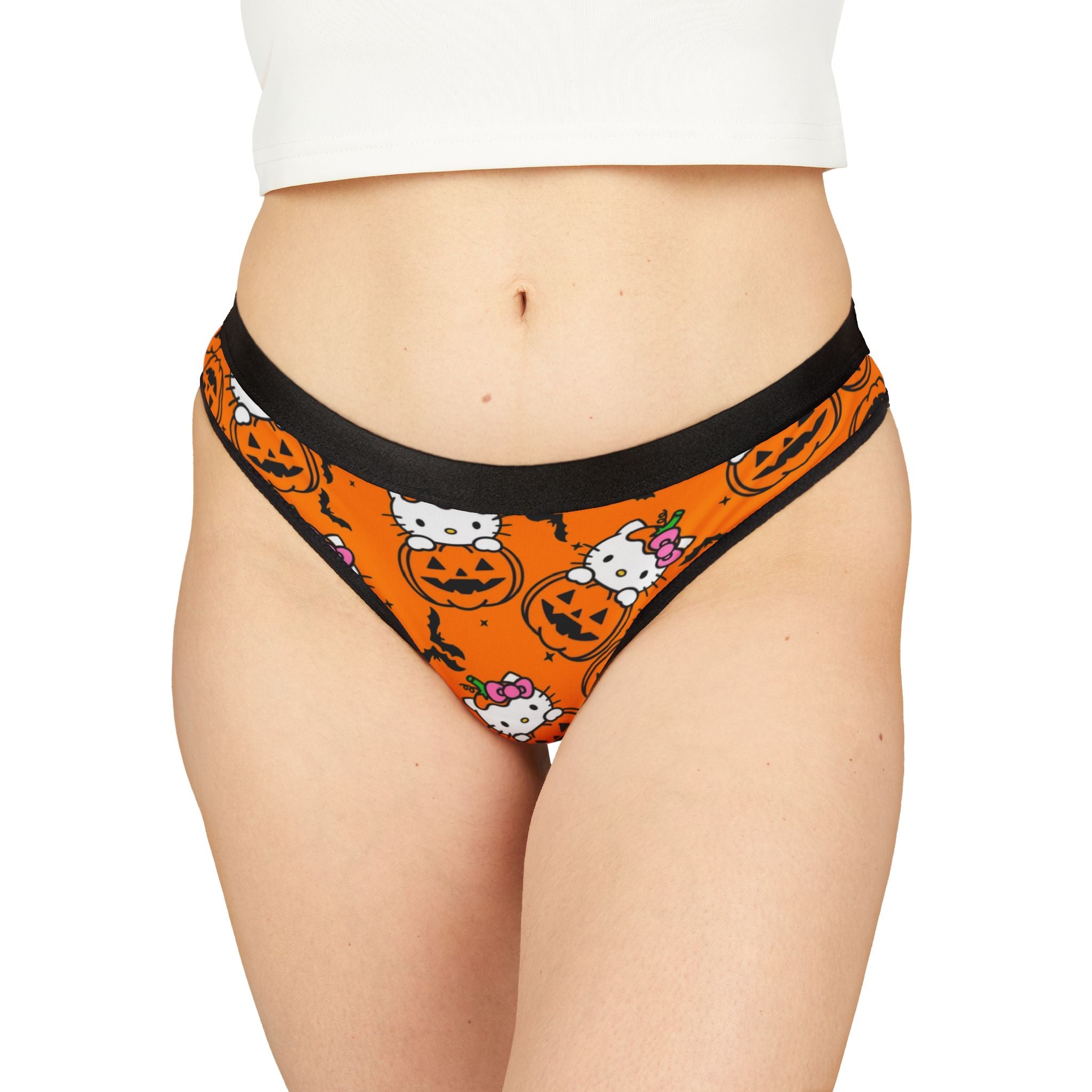 Women's thongs kitty hold pumpkin Halloween orange