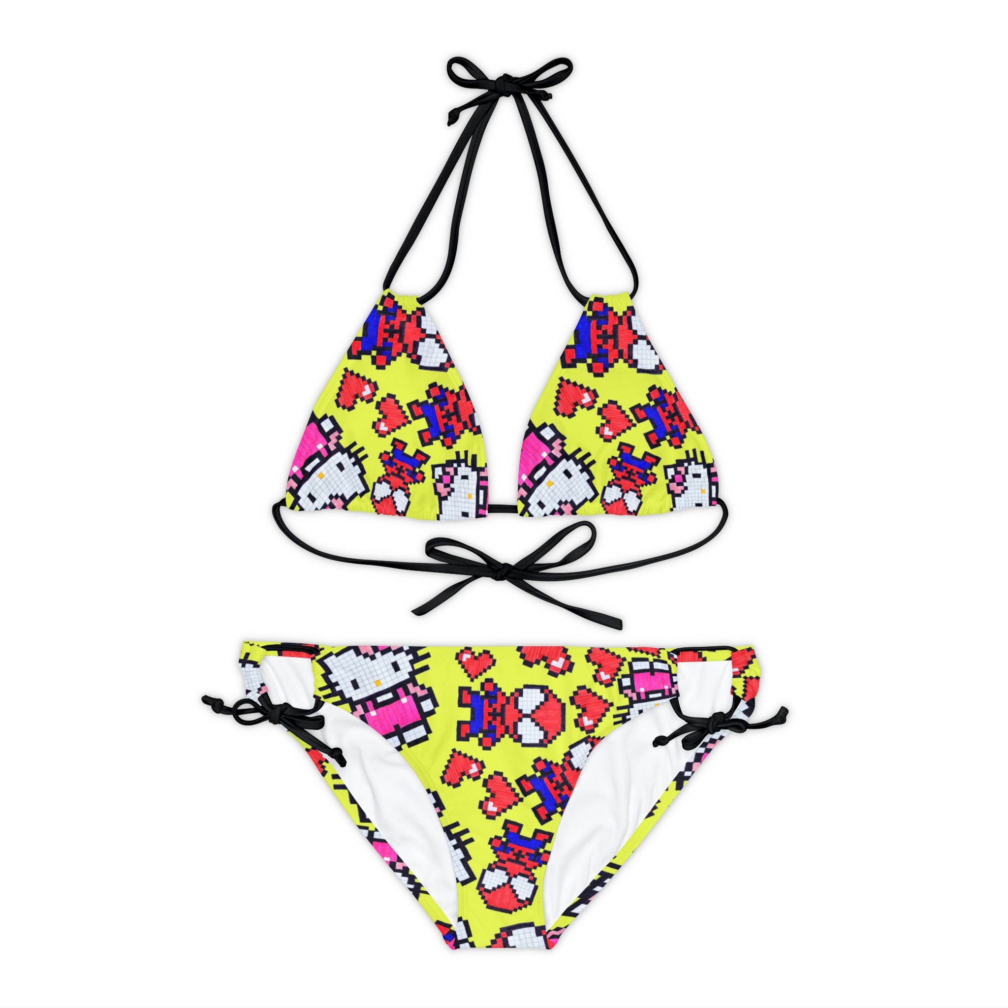 Strappy bikini set spider kitty pixel heart character love valentine yellow