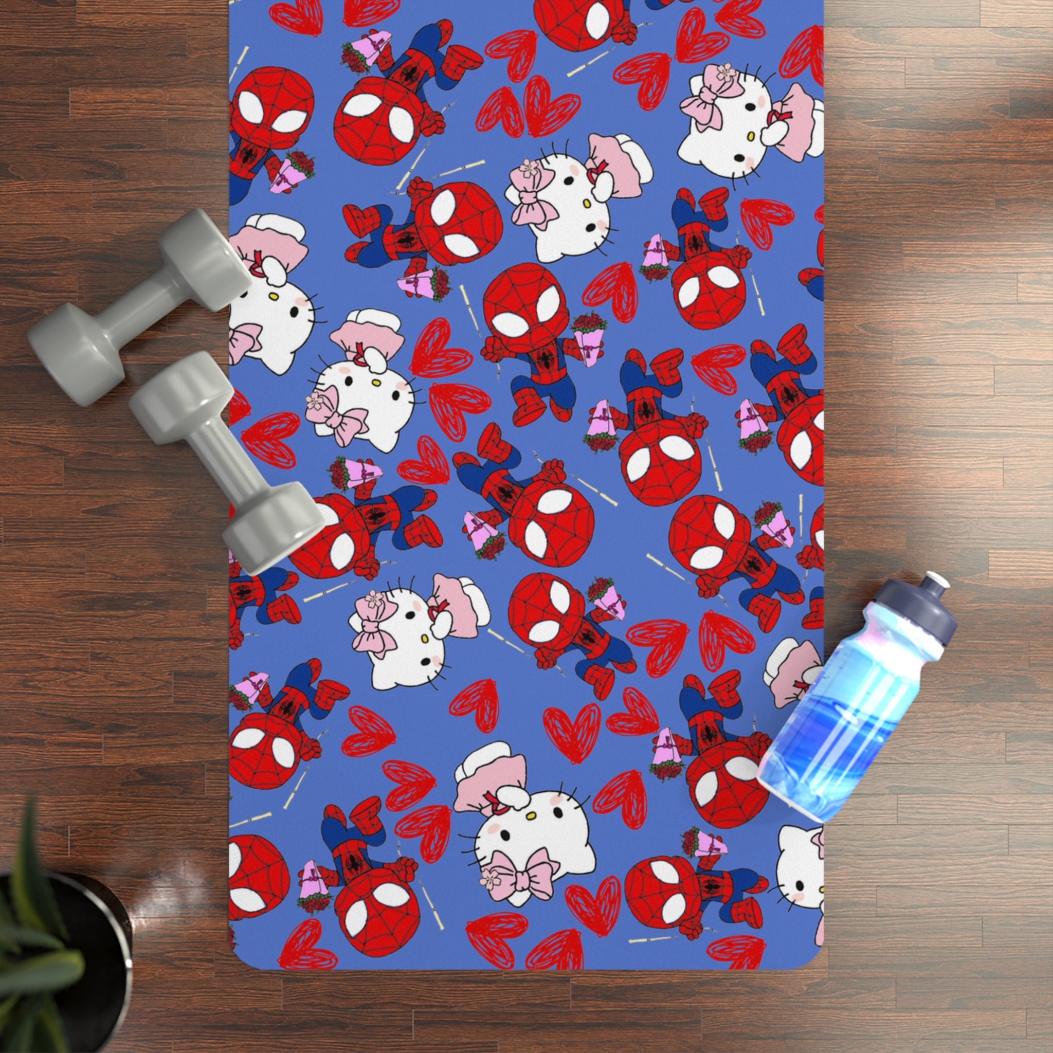 Rubber yoga mat spider kitty flower cyan