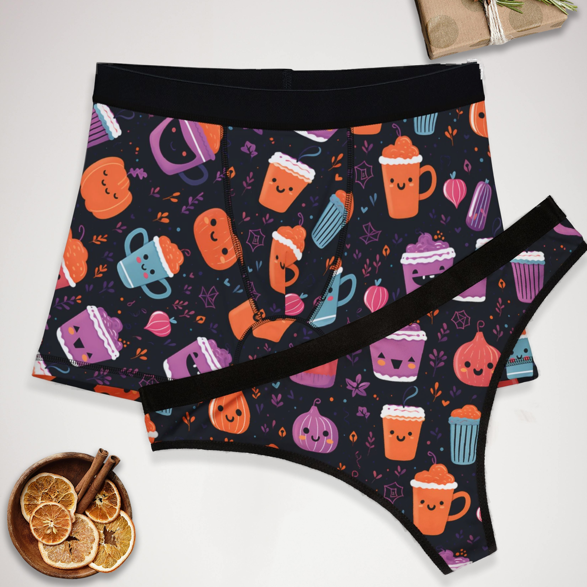 Matching underwear Pink Halloween for couples boxer & thong set