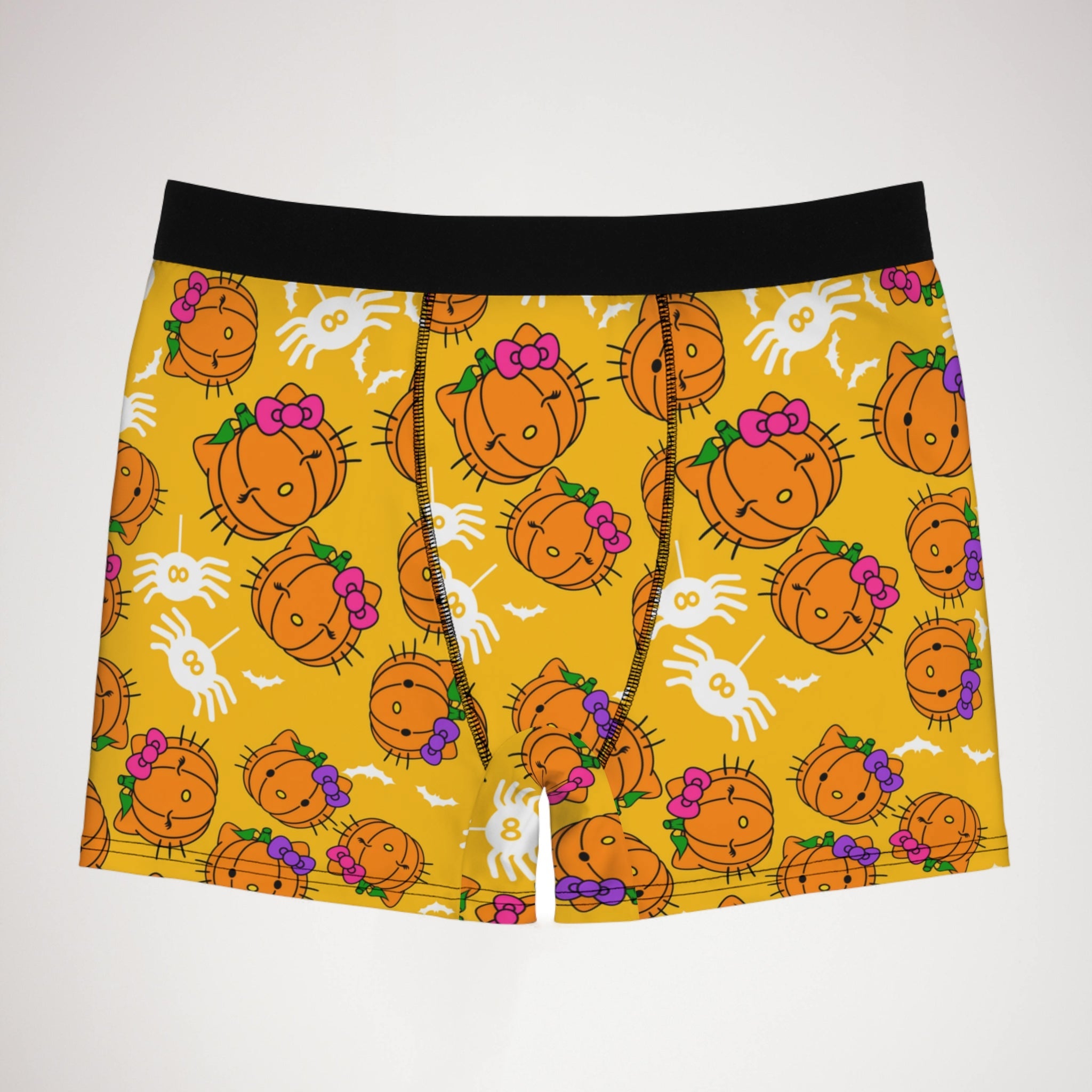 Men's boxer briefs double pumpkin kitty Halloween yellow