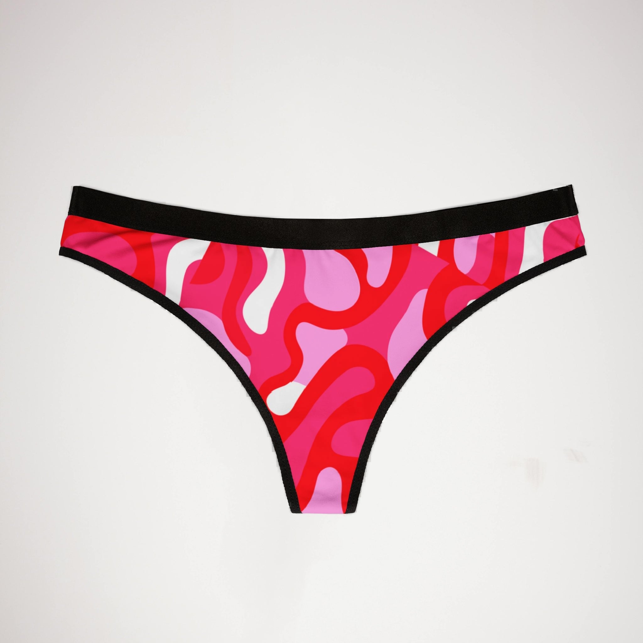 Women's thongs red swirl with cursive