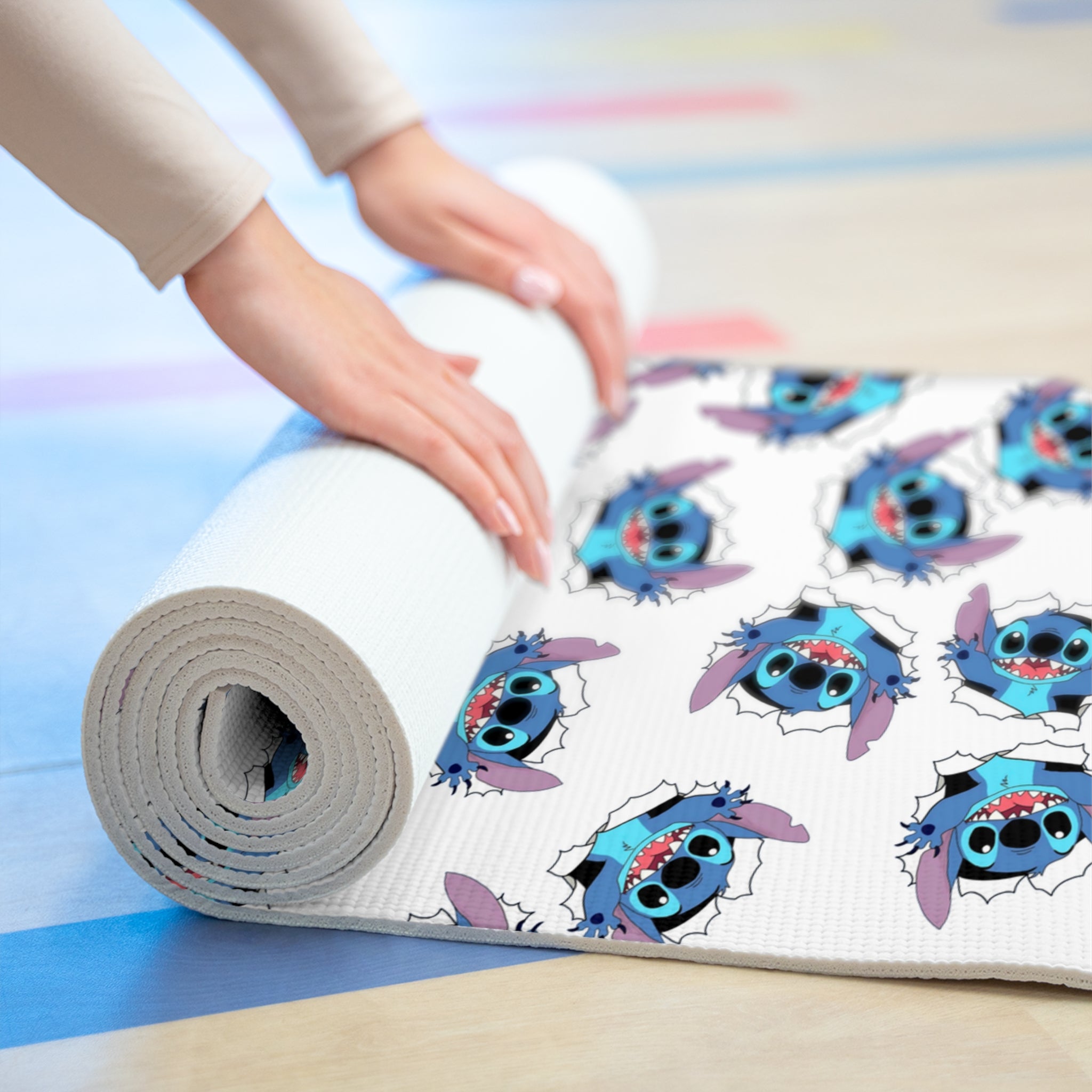 Foam yoga mat stitch white