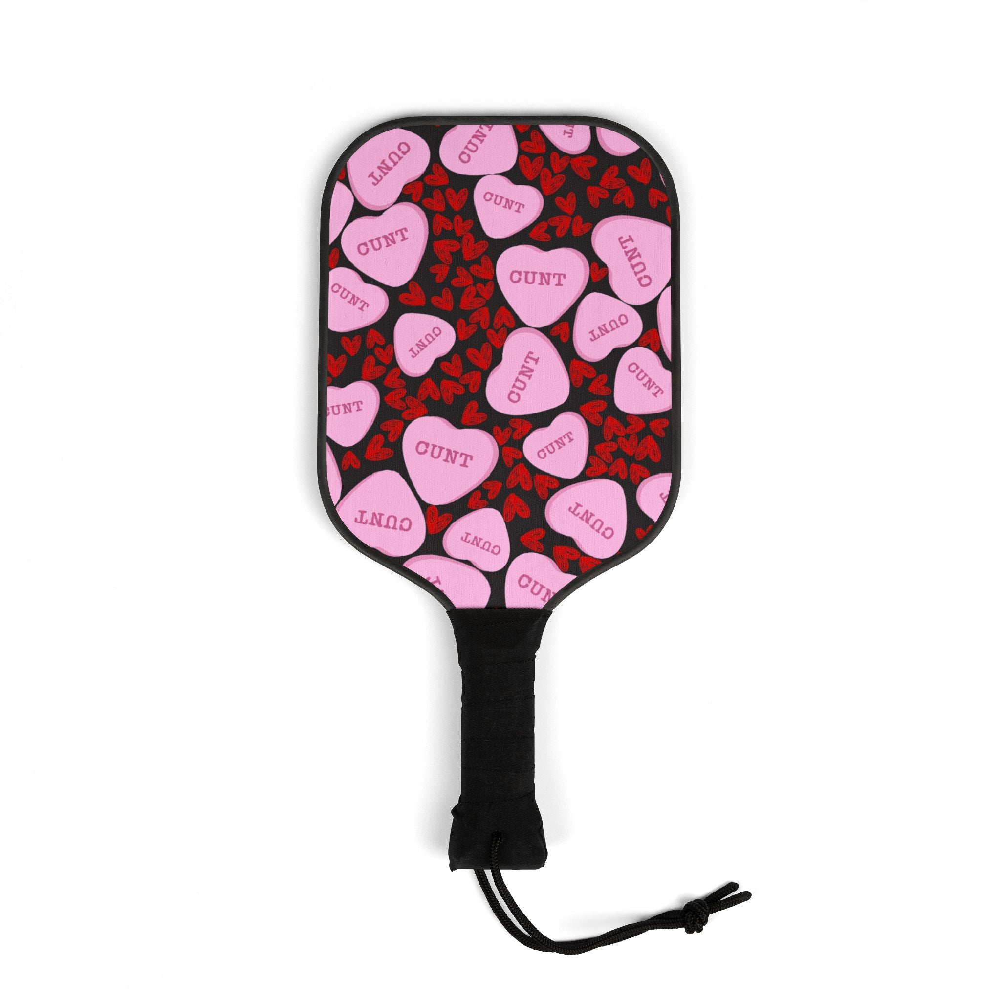 Pickleball kit (2 paddles + 2 balls + transparent bag) cunt candy heart shape message black