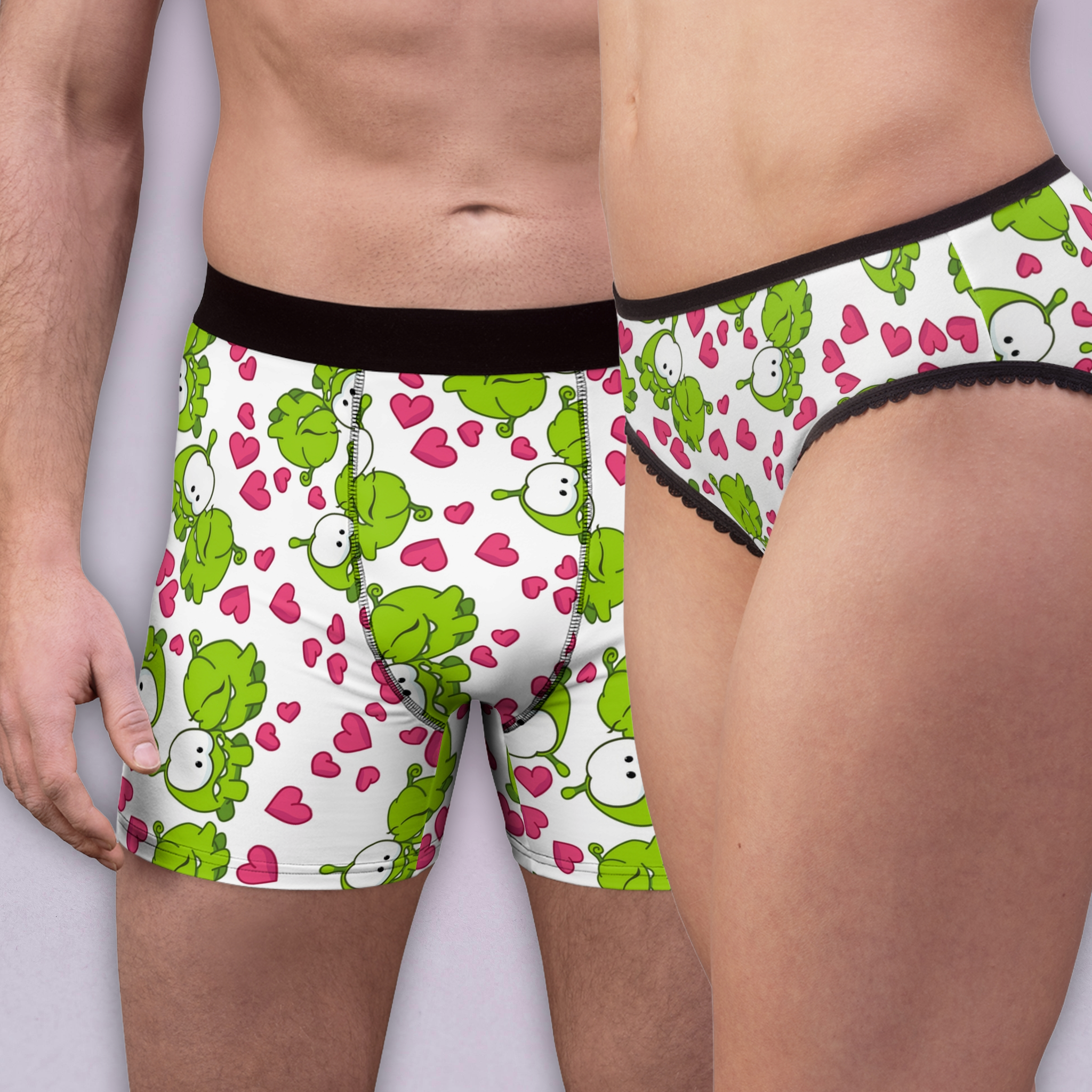 Couples matching om nom kiss valentine underwear set boxer & briefs