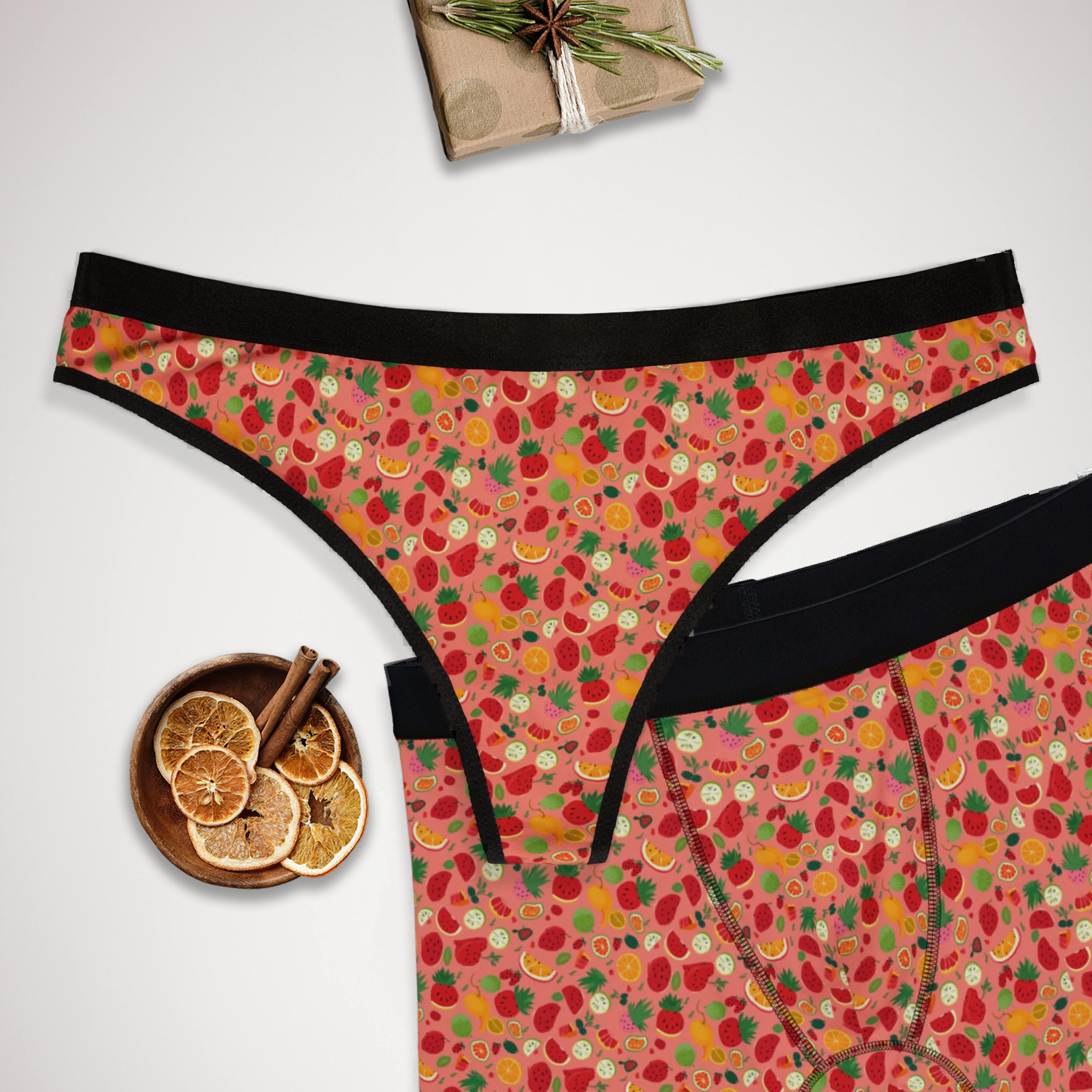 Matching underwear Mix Fruit Minimal for couples boxer & thong set