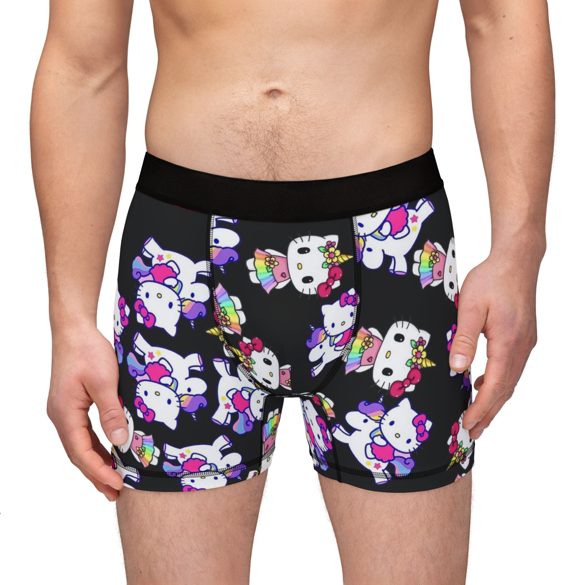 Men's boxers kitty unicorn rainbow valentine love black