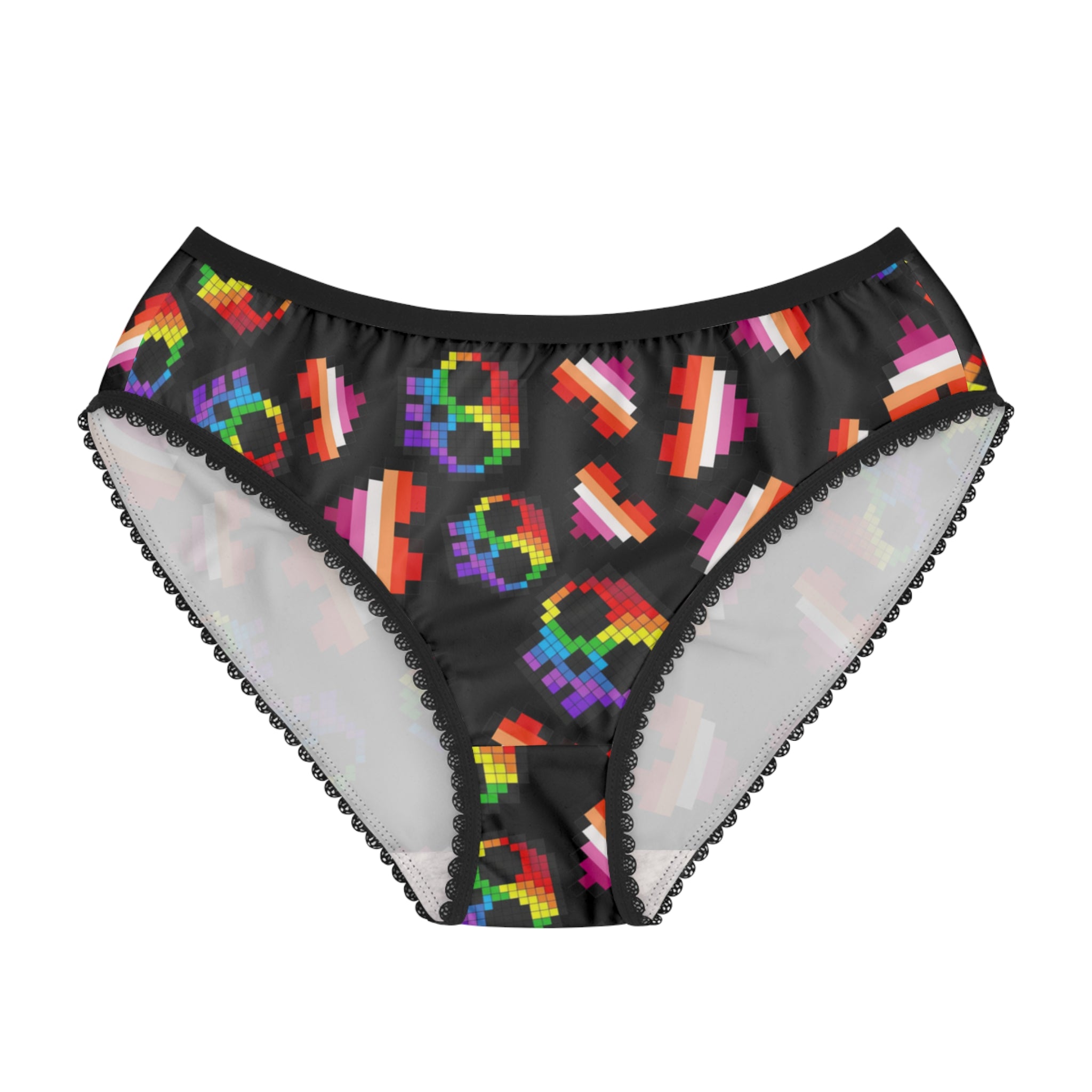 Women's briefs lgbt pride skull heart Halloween black