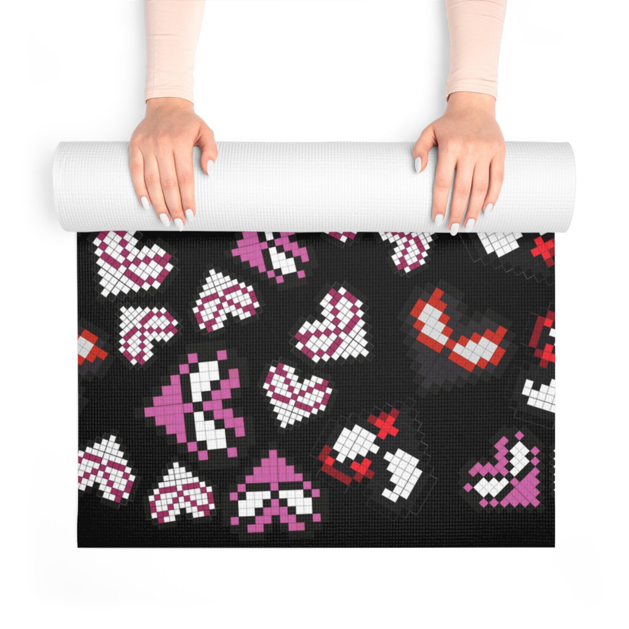 Foam yoga mat spider hearts pixel black