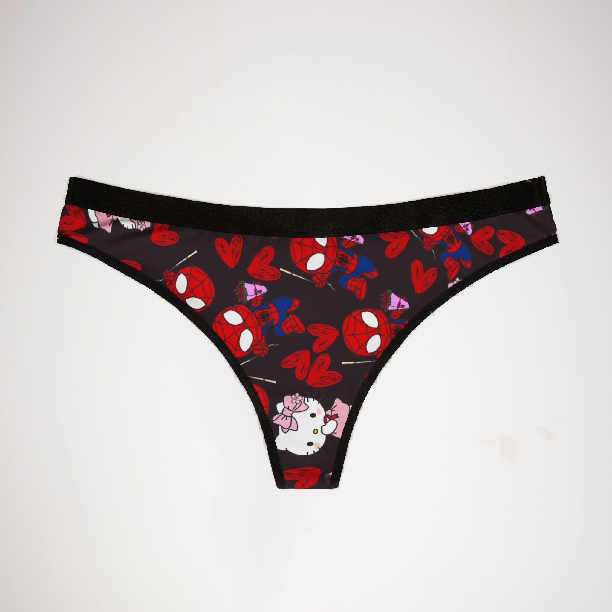 Women's thongs spider kitty flower black