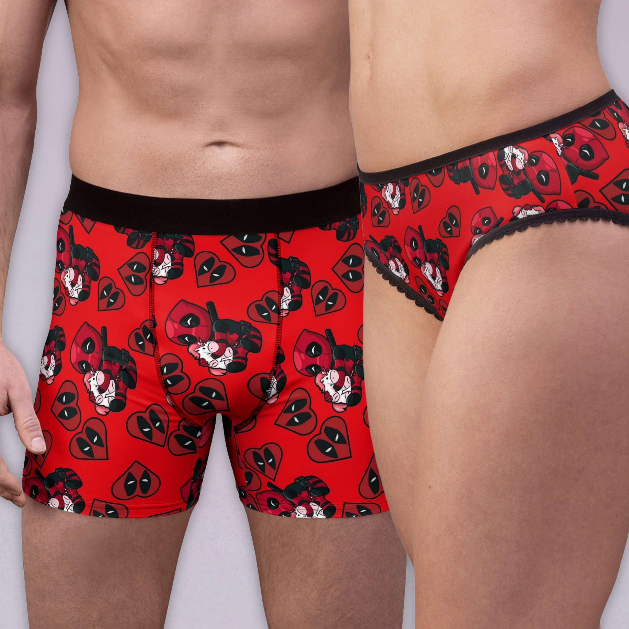 Couples matching deadpool unicorn hearts valentine love underwear set boxer & briefs