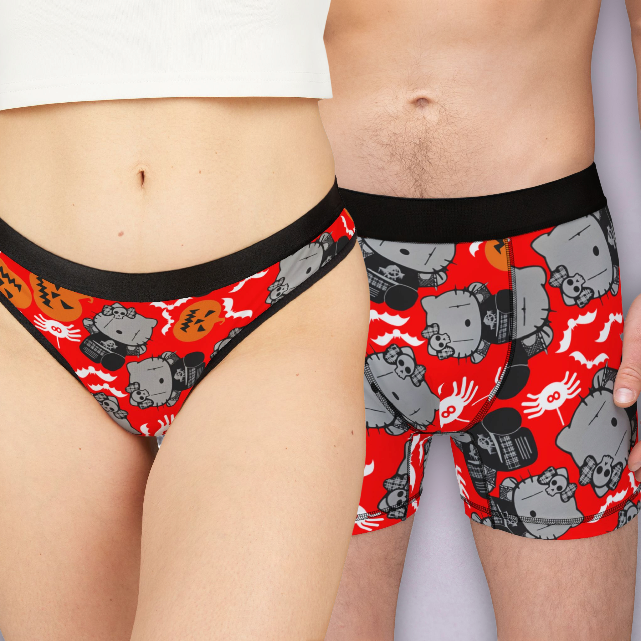 Couples matching  kitty blank pumpkin halloween character underwear set boxer and thong