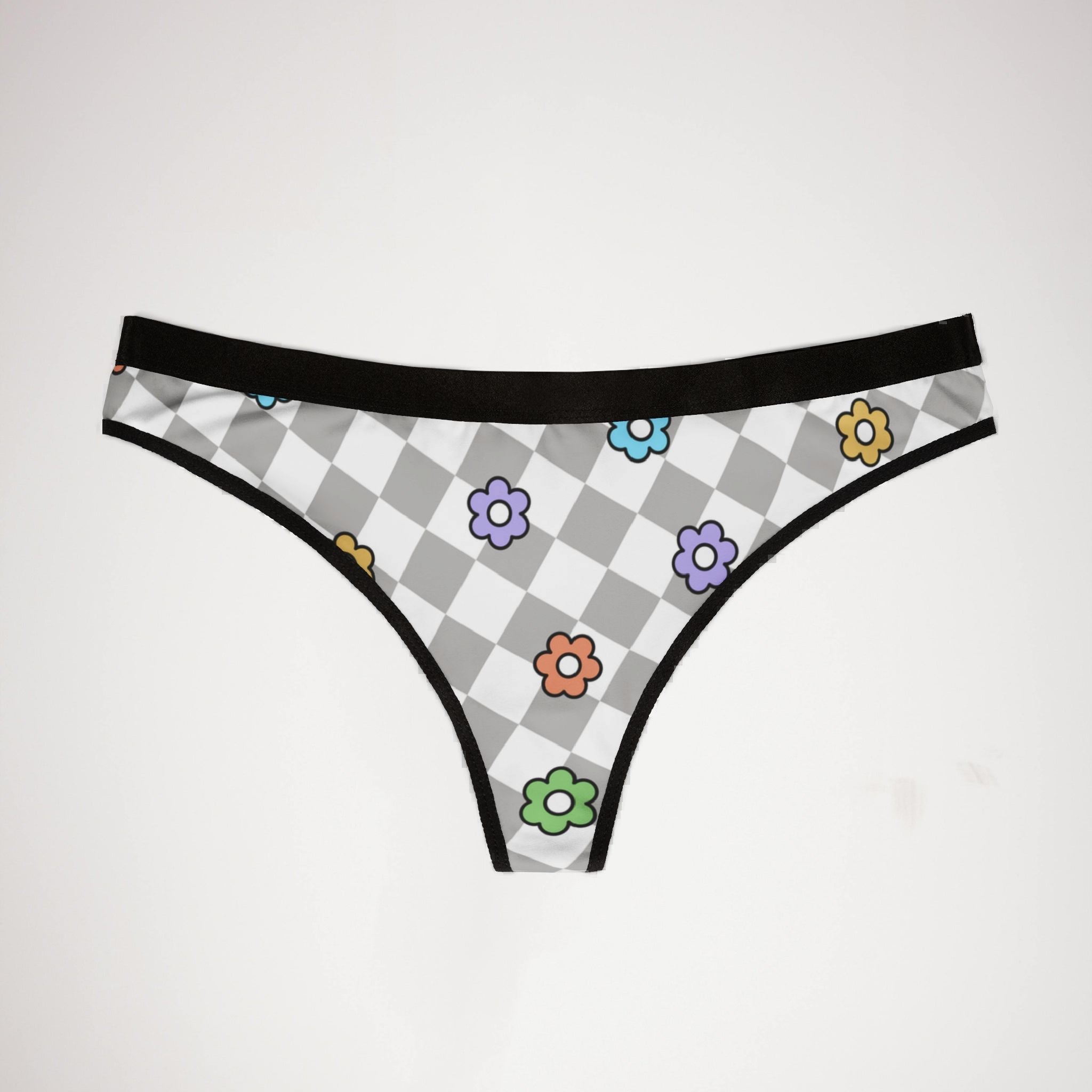 Women's thongs spring flower checkered