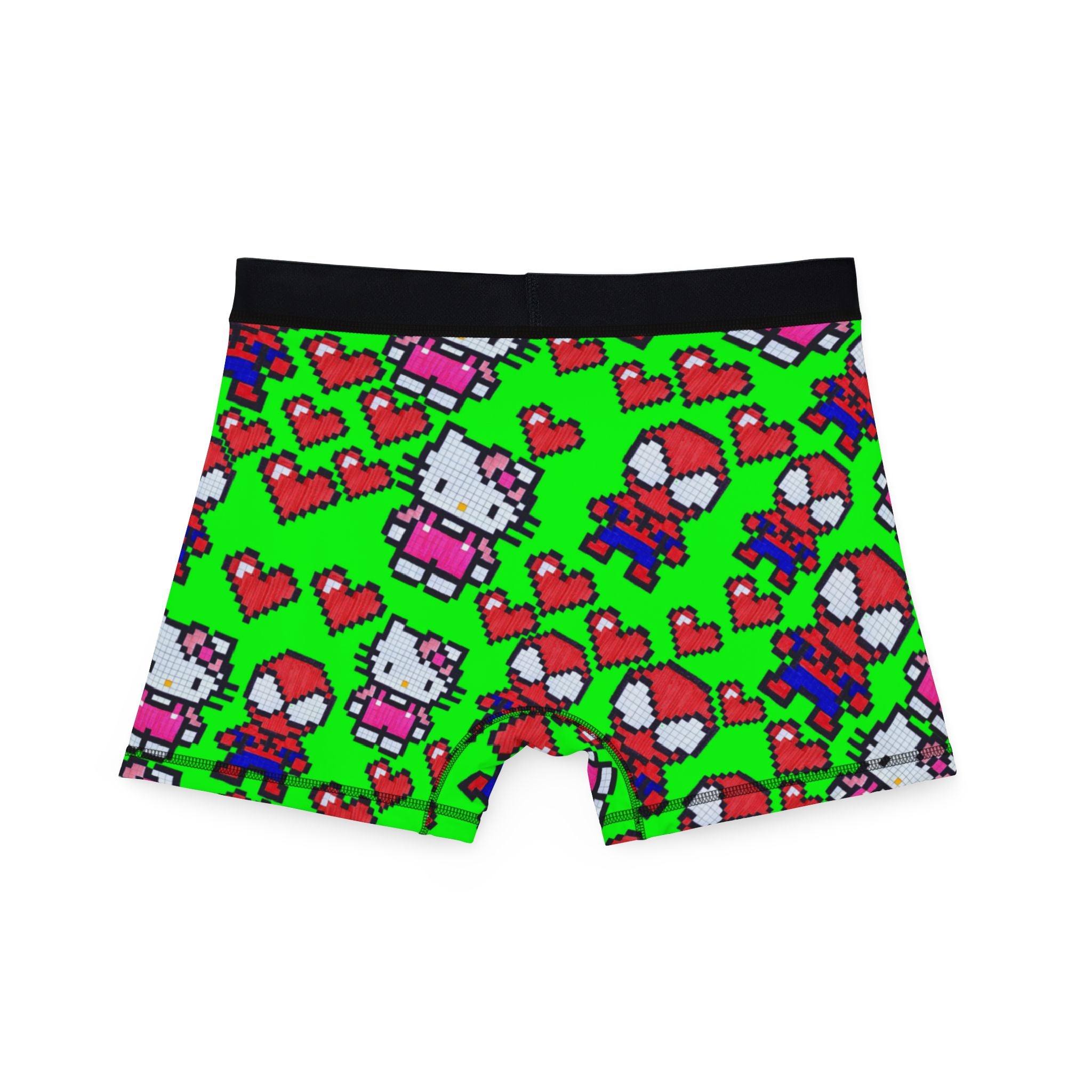 Men's boxers spider kitty pixel heart love valentine green