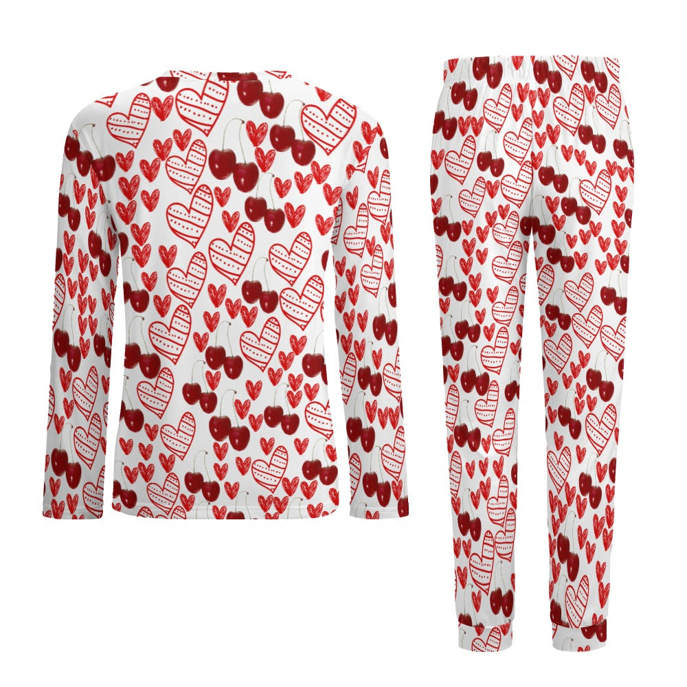 Men's Pajama suit cherry and 2 sweet hearts white