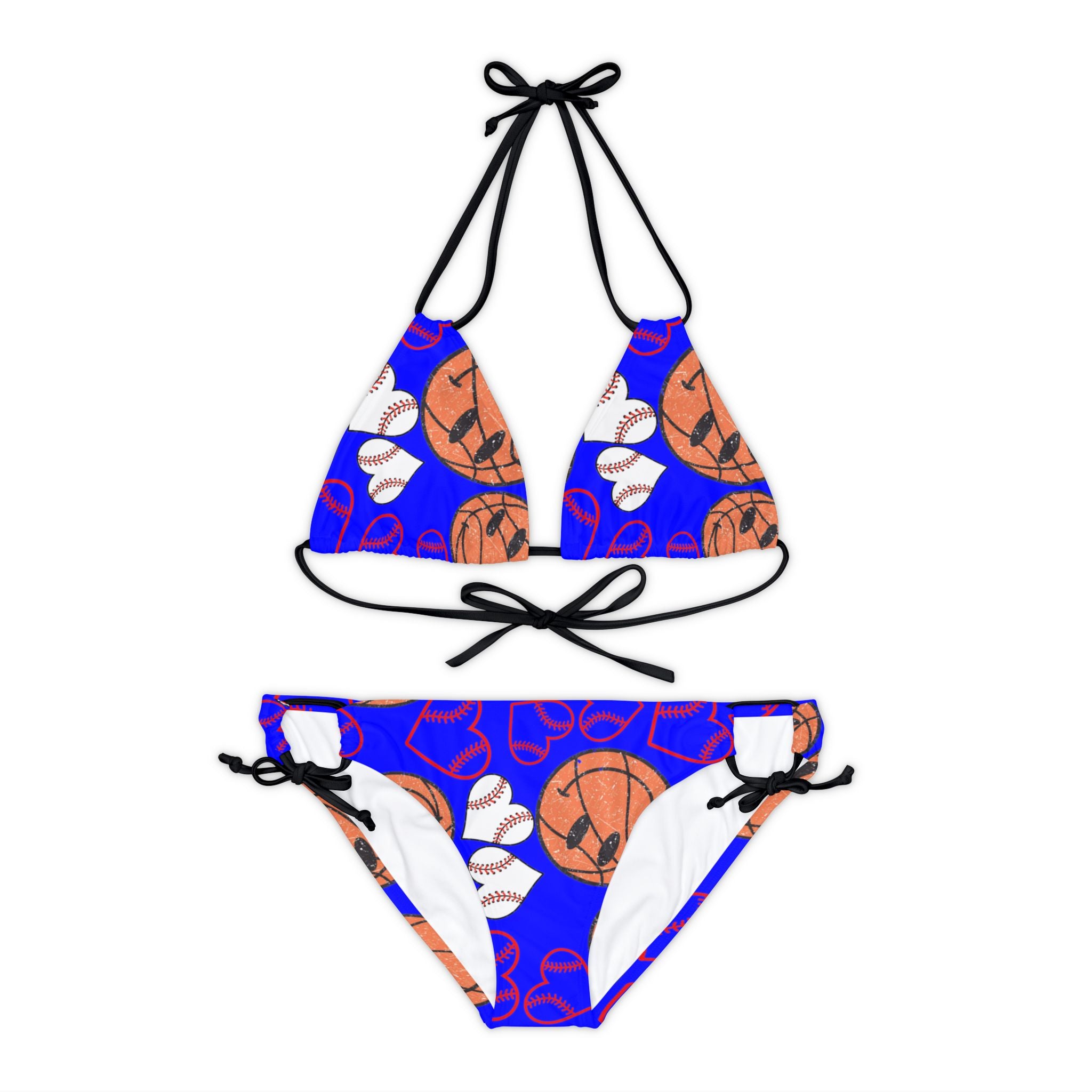 Strappy bikini set basketball hearts valentine blue