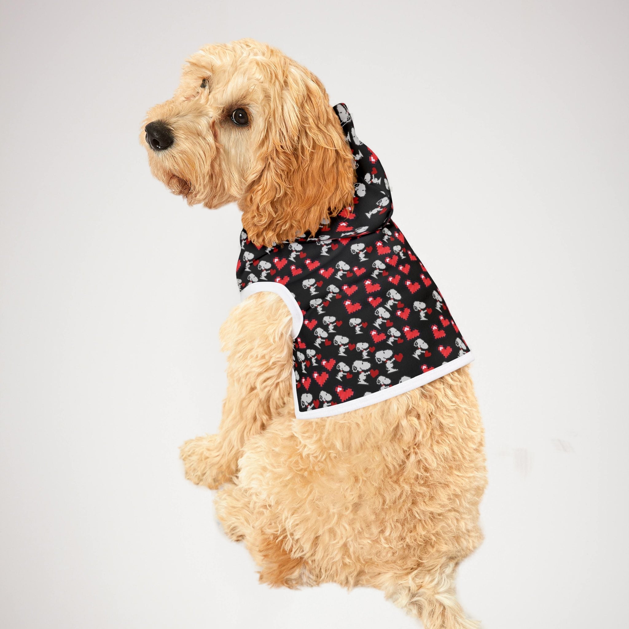 Pet hoodie snoopy hearts valentine black