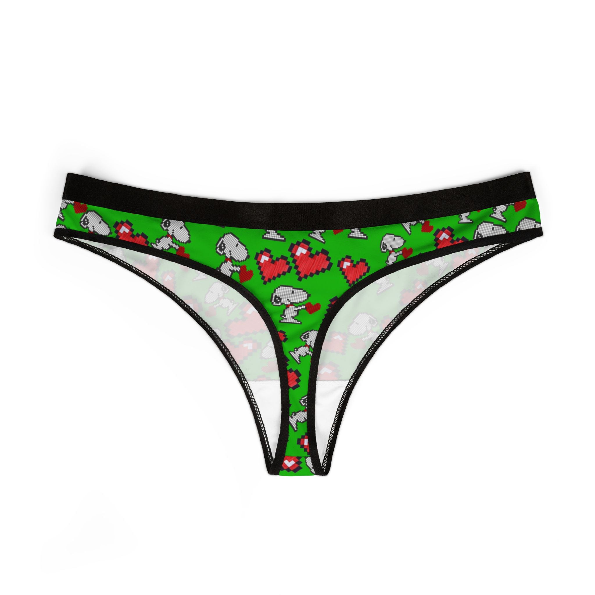 Women's thongs snoopy hearts valentine green