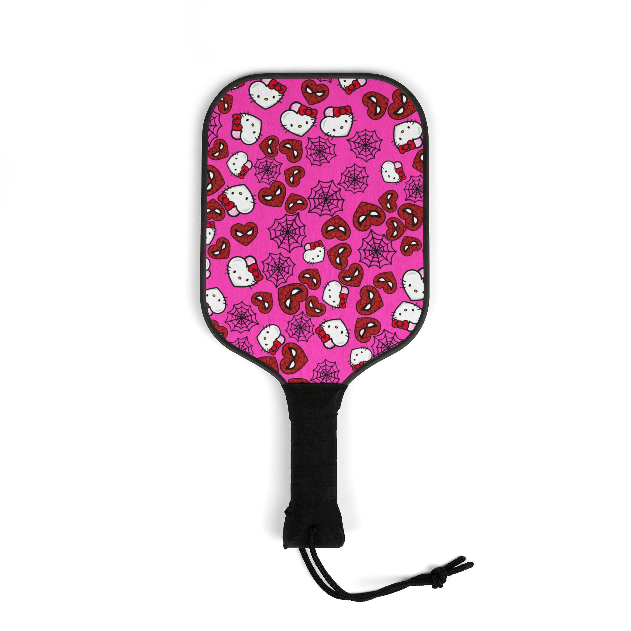 Pickleball kit (2 paddles + 2 balls + transparent bag) kitty spider web heart pink