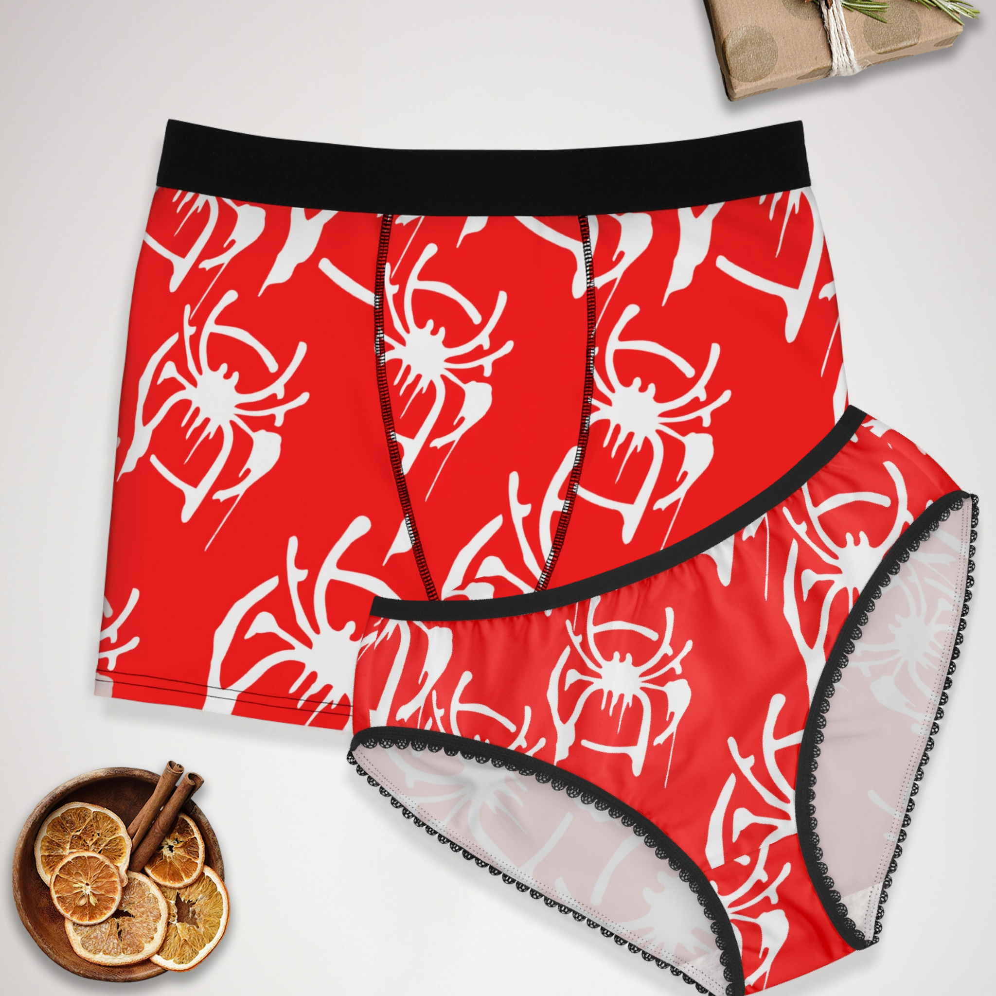 Couples matching only spider web underwear set boxer & briefs