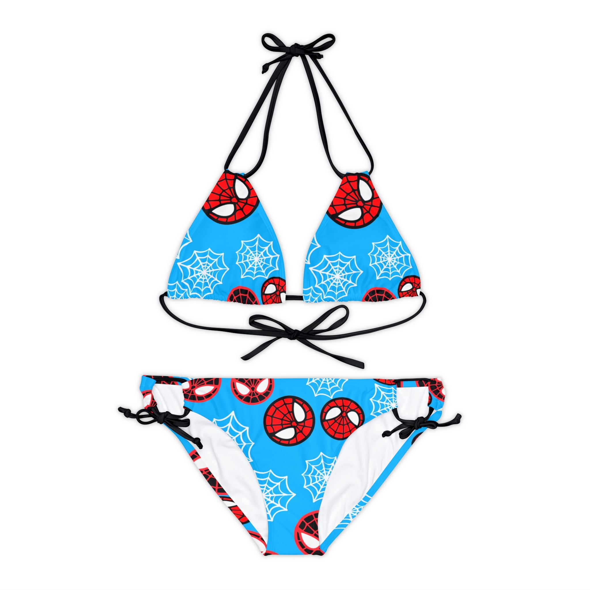 Strappy bikini set spider circle web cyan