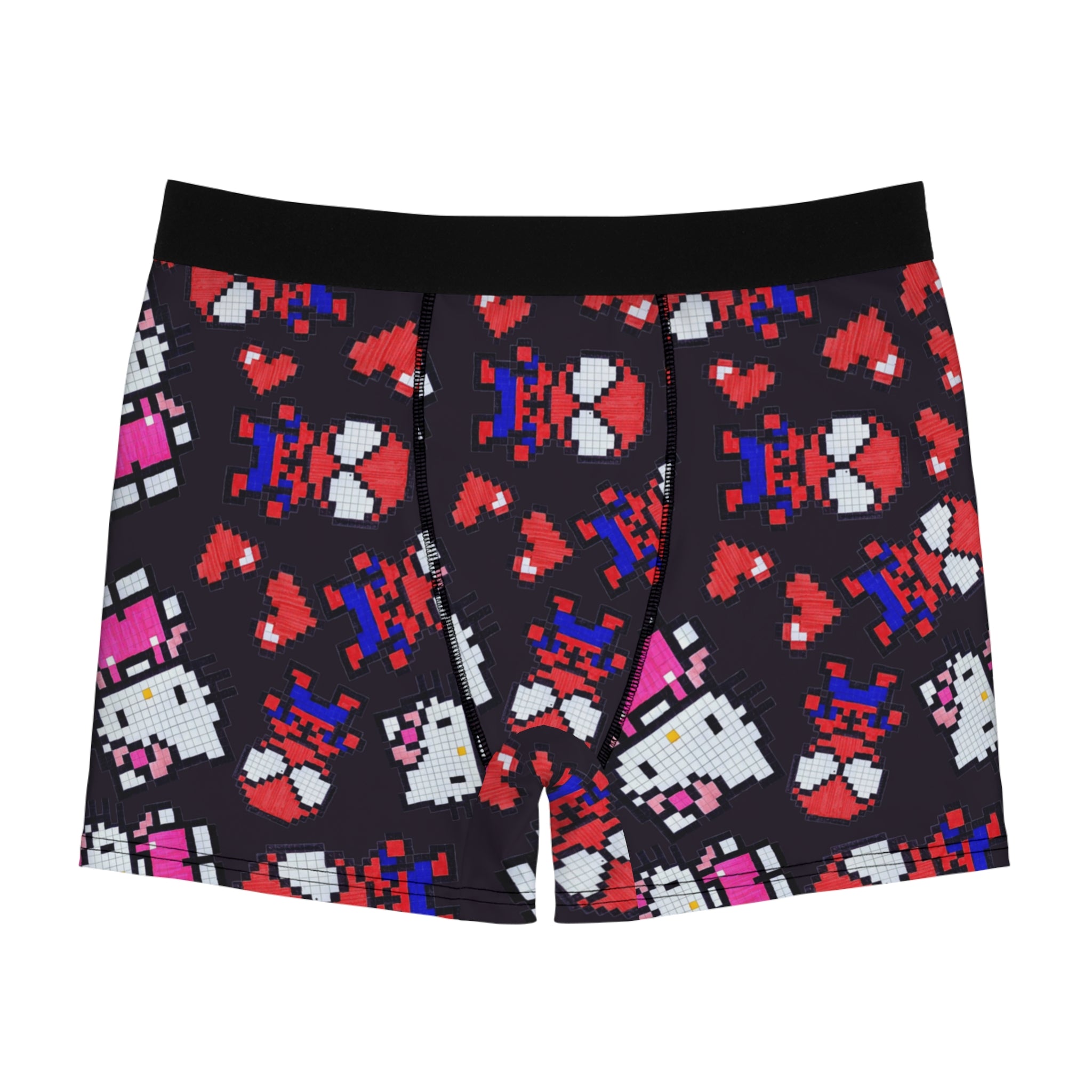 Men's boxer briefs spider kitty pixel heart character love valentine black