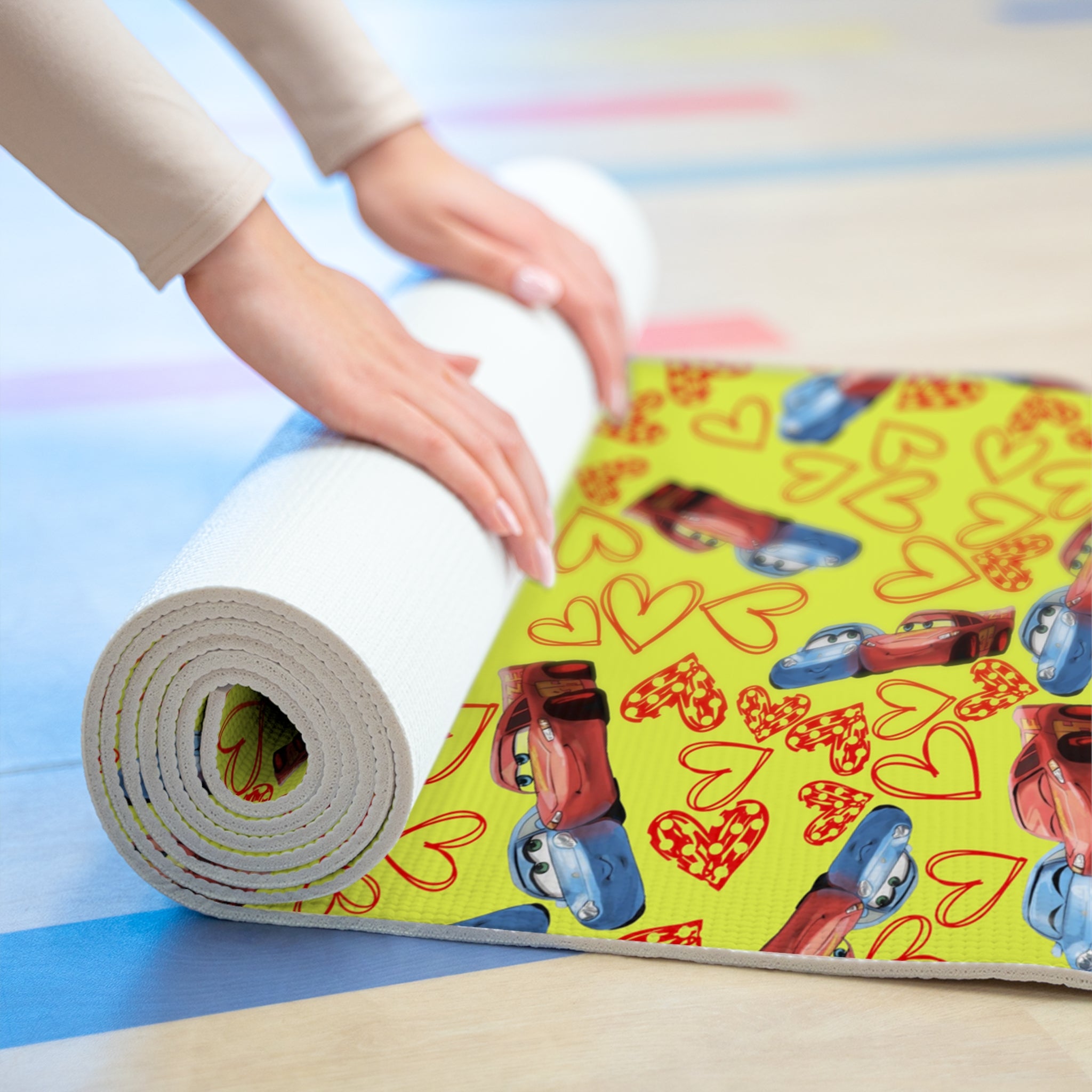 Foam yoga mat mcqueen couples hearts yellow