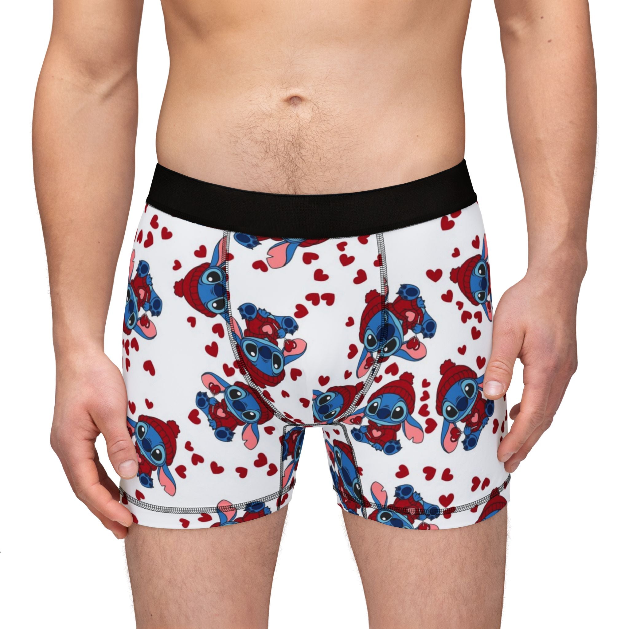 Men's boxers stitch valentine cream heart white